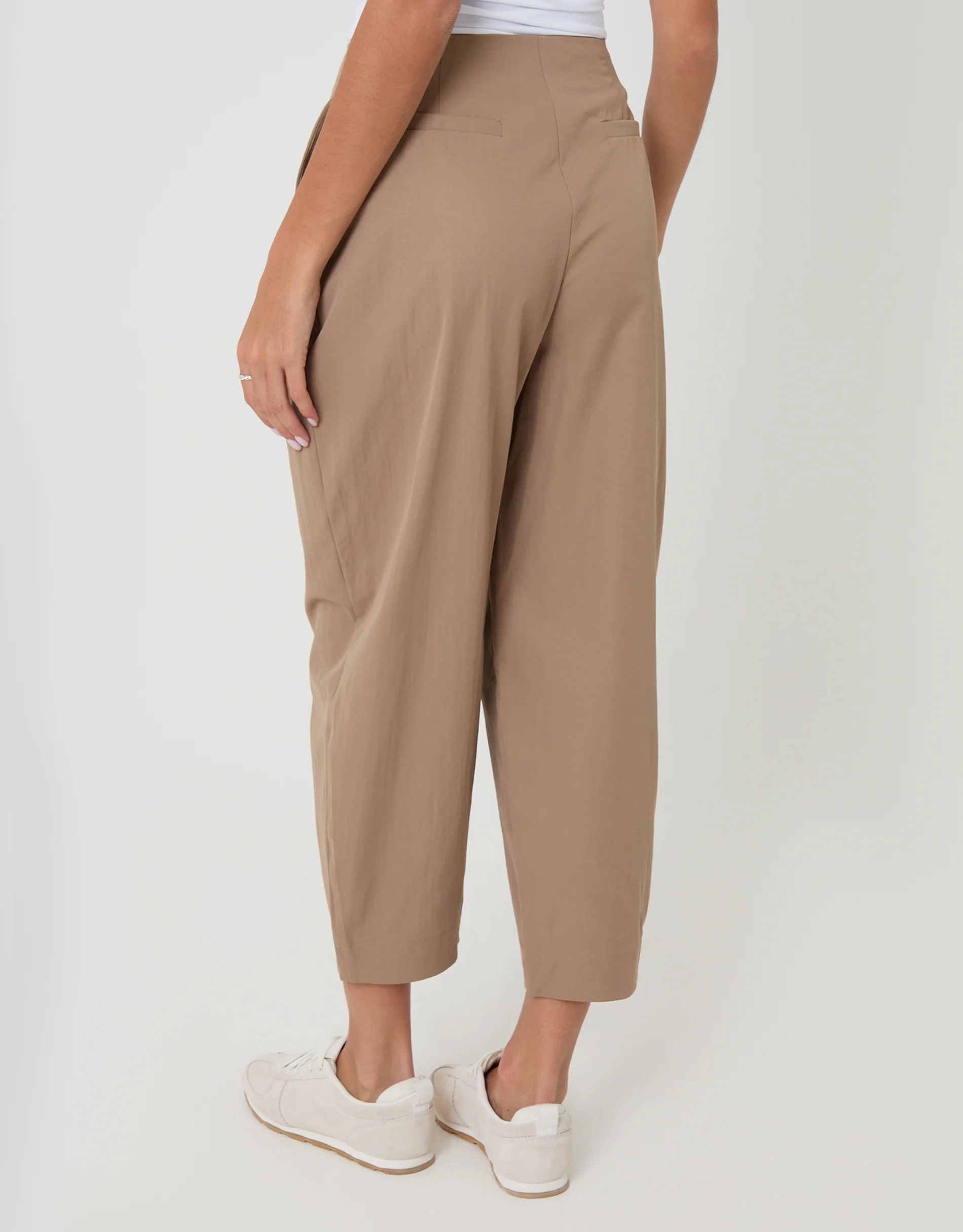 Princess Seam Barrel Leg Trousers in Mink Brown - Image 3