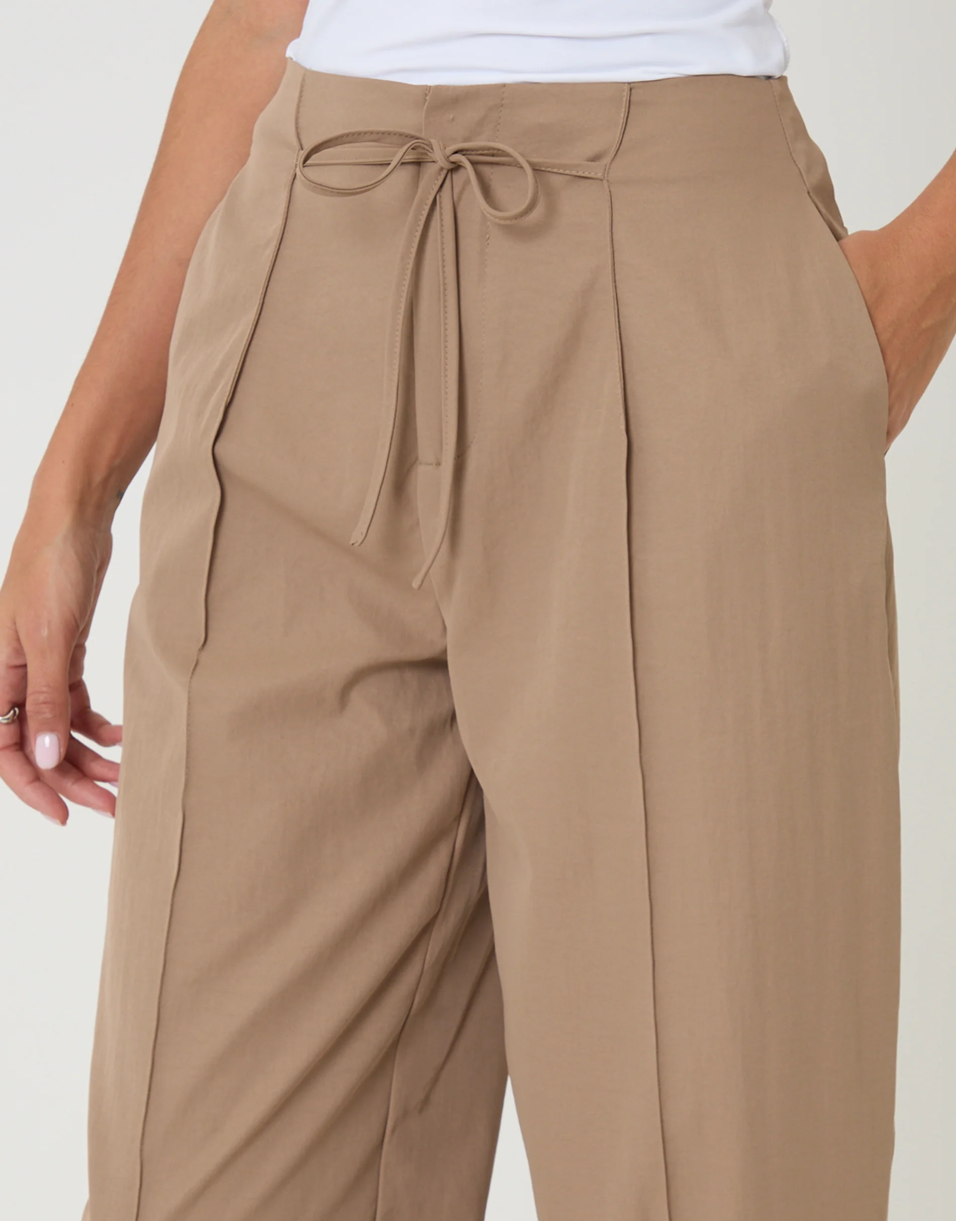 Princess Seam Barrel Leg Trousers in Mink Brown - Image 4