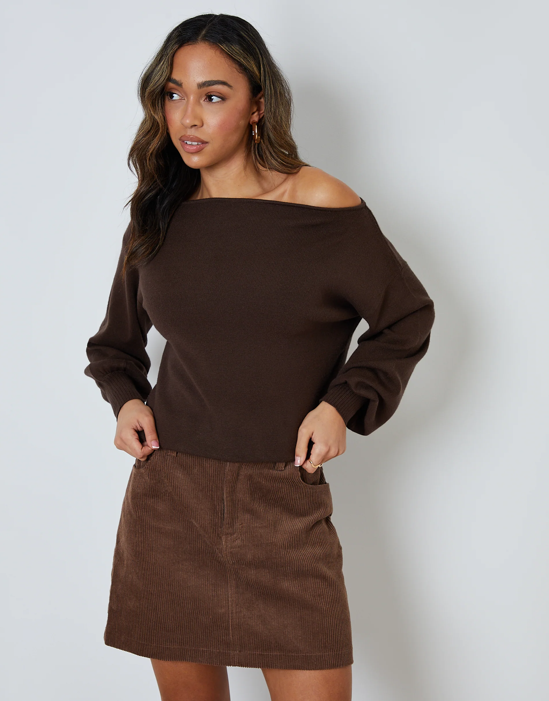 Corduroy Mini Skirt in Mocha Brown