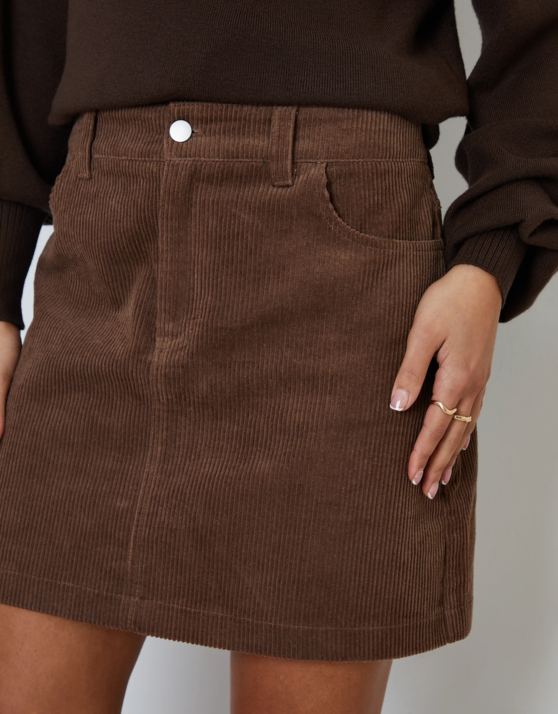 Corduroy Mini Skirt in Mocha Brown - Image 3