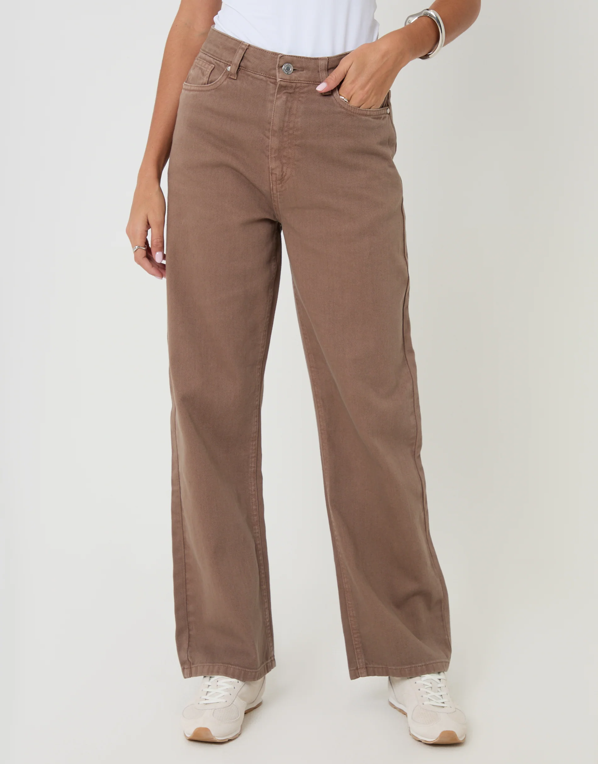 Straight Leg Jeans in Mocha Brown - Image 2