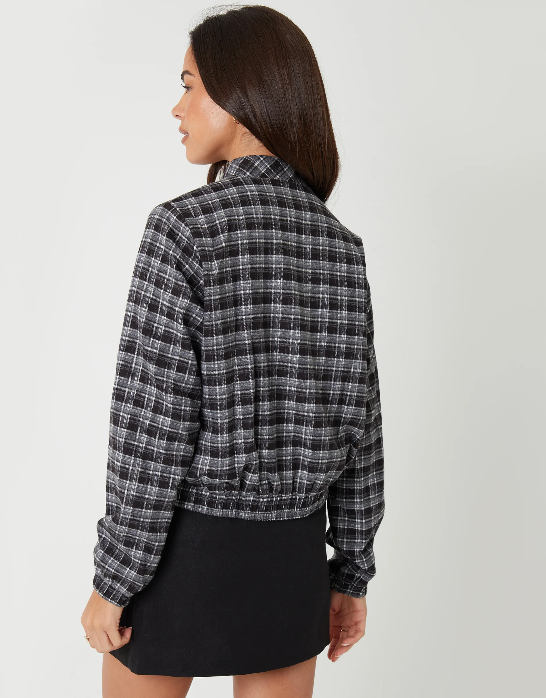 Patch Pocket Bomber Jacket in Mono Check - Image 2