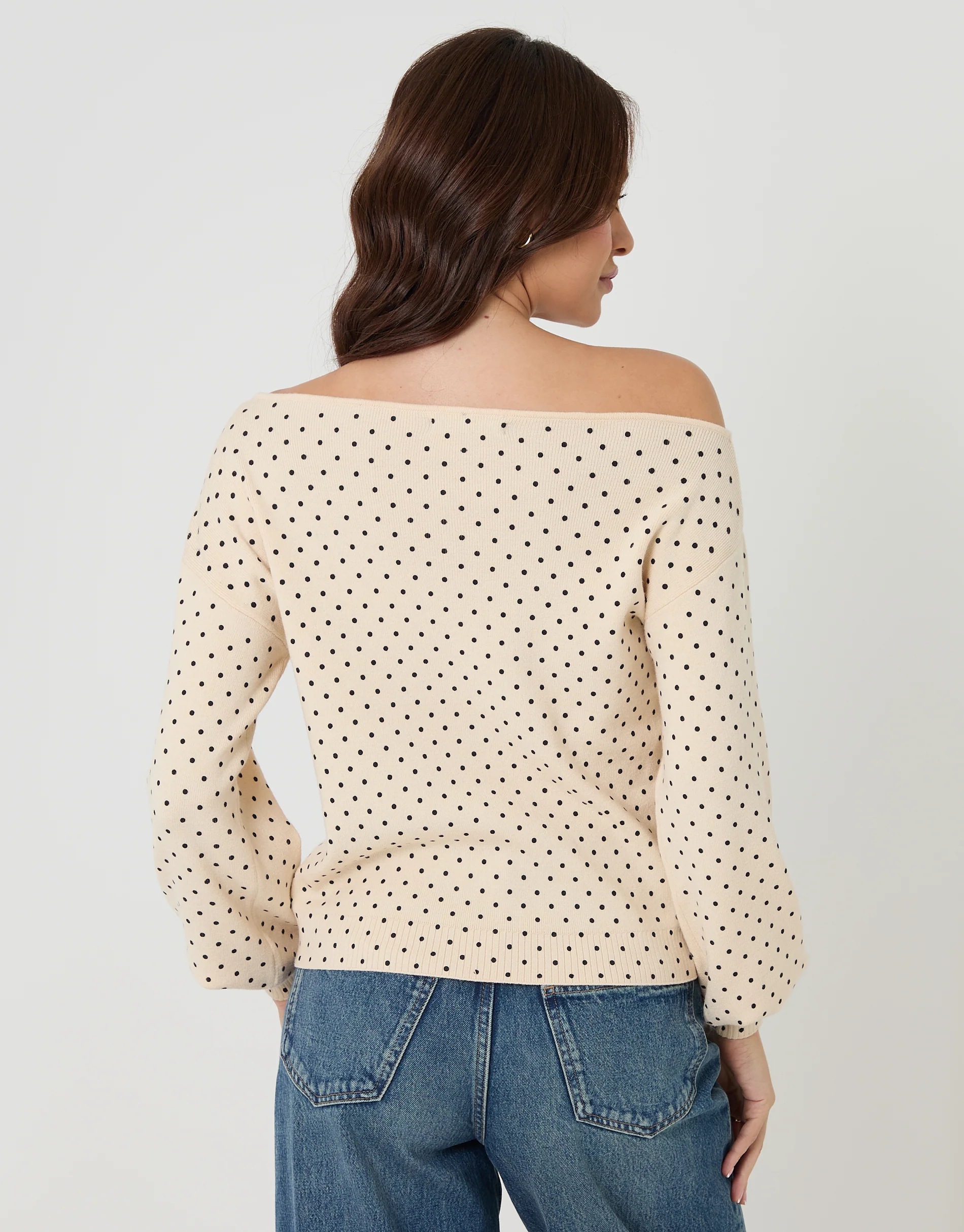 Soft Slash Neck Jumper in Mono Polka Dot - Image 3