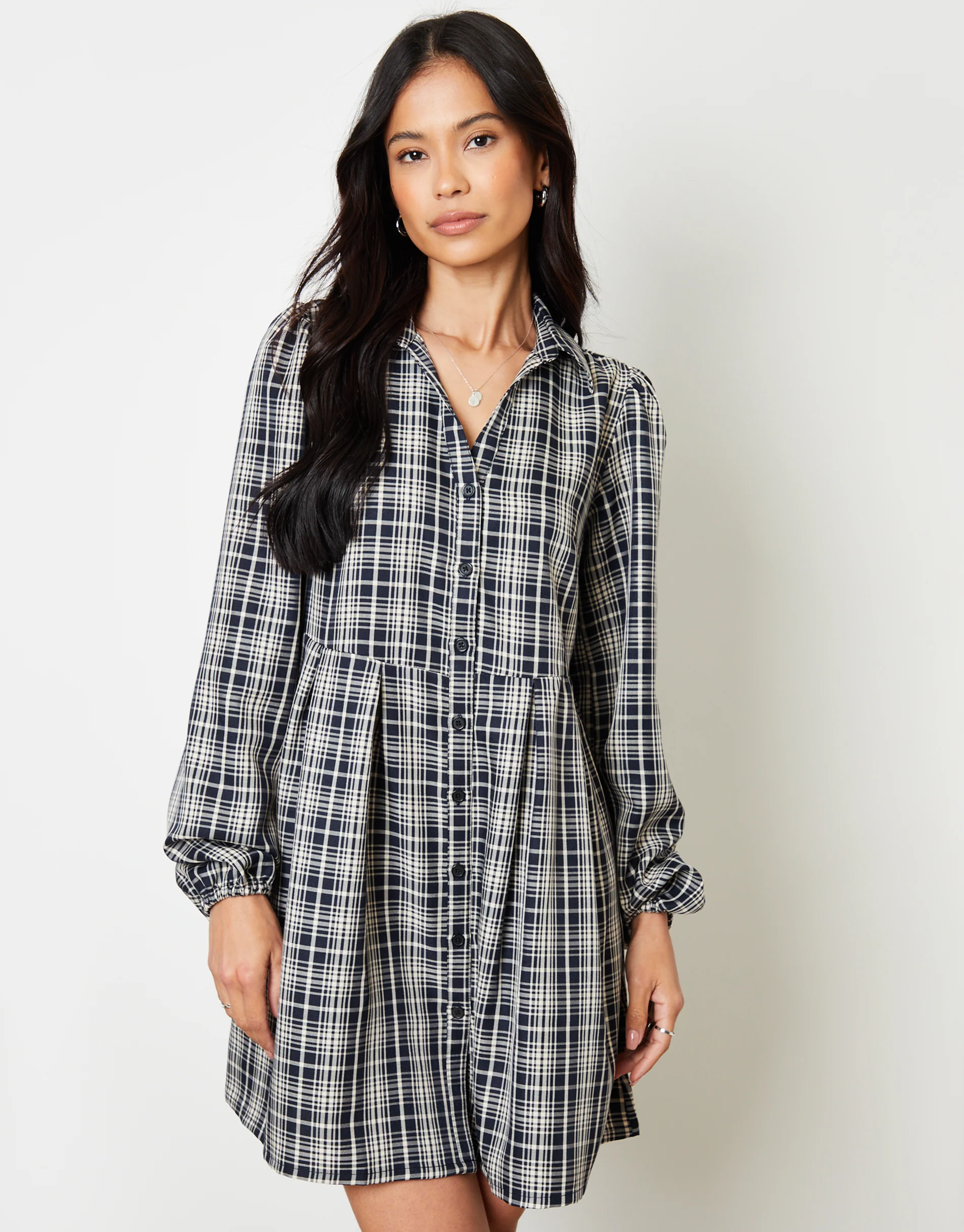 Mini Shirt Dress in Navy Check