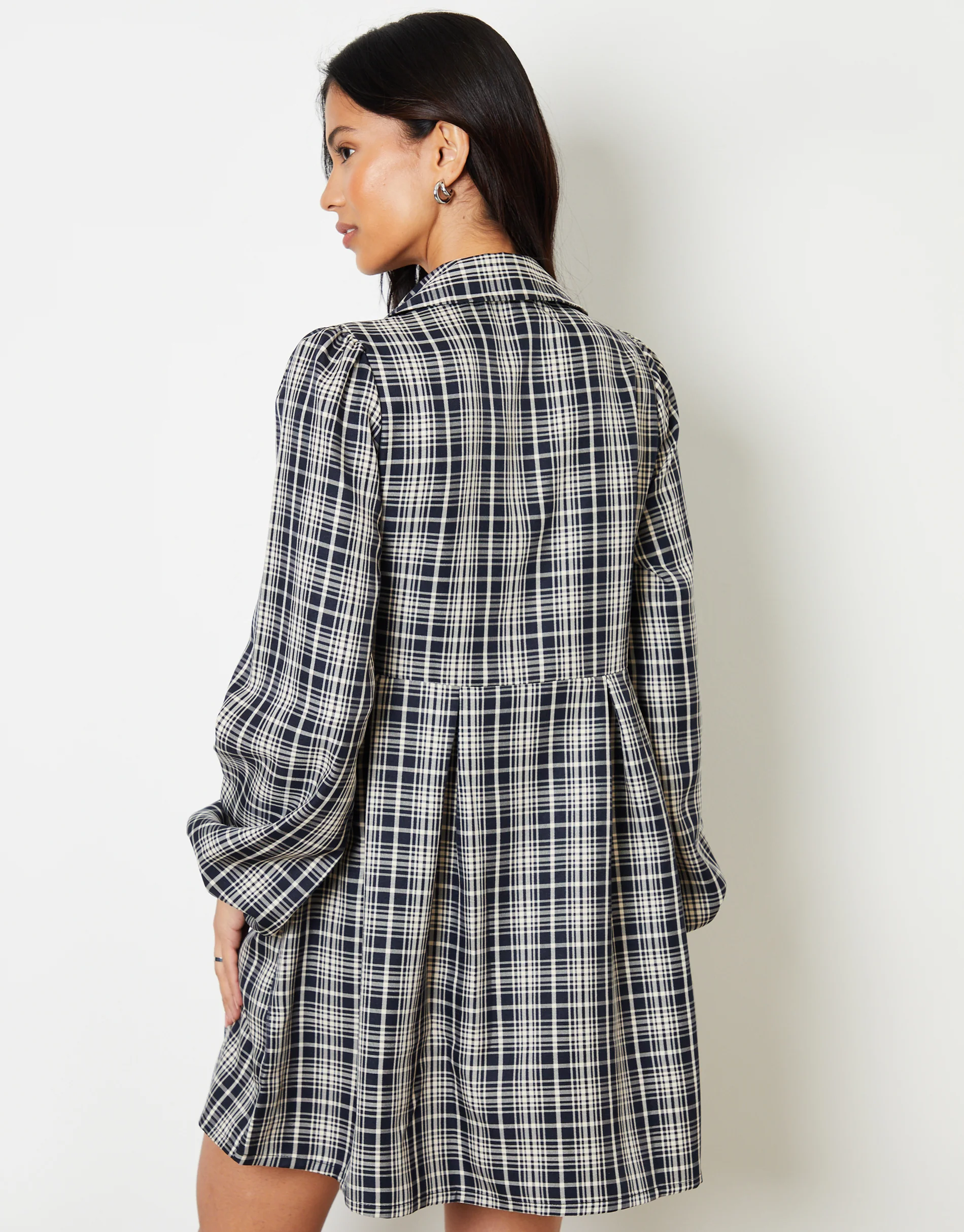Mini Shirt Dress in Navy Check - Image 4