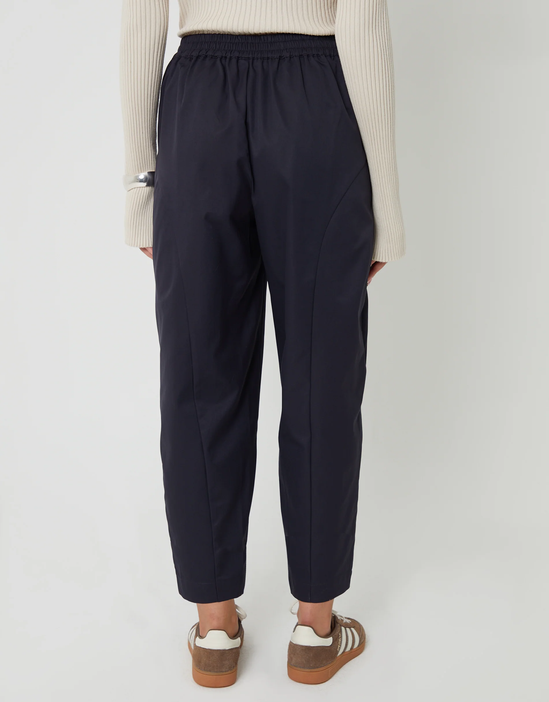 Curved Seam Barrel Leg Trousers in Navy - Image 4