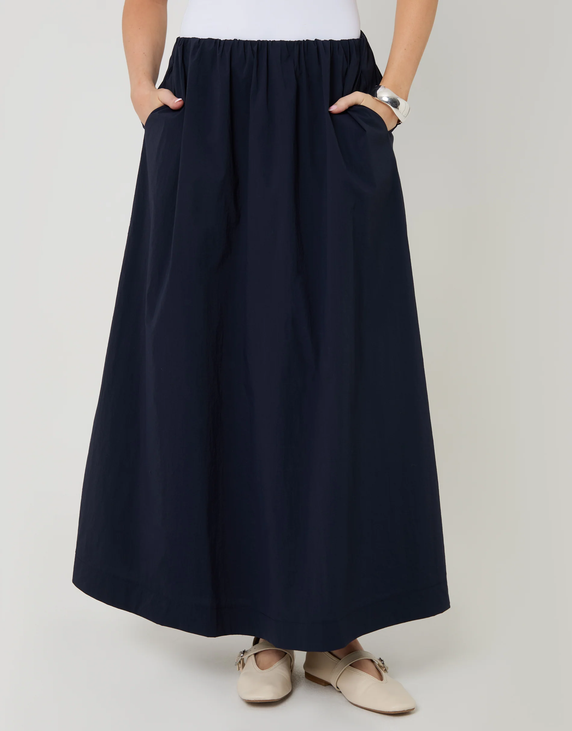 Gathered Waist Maxi Skirt in Navy - Image 2