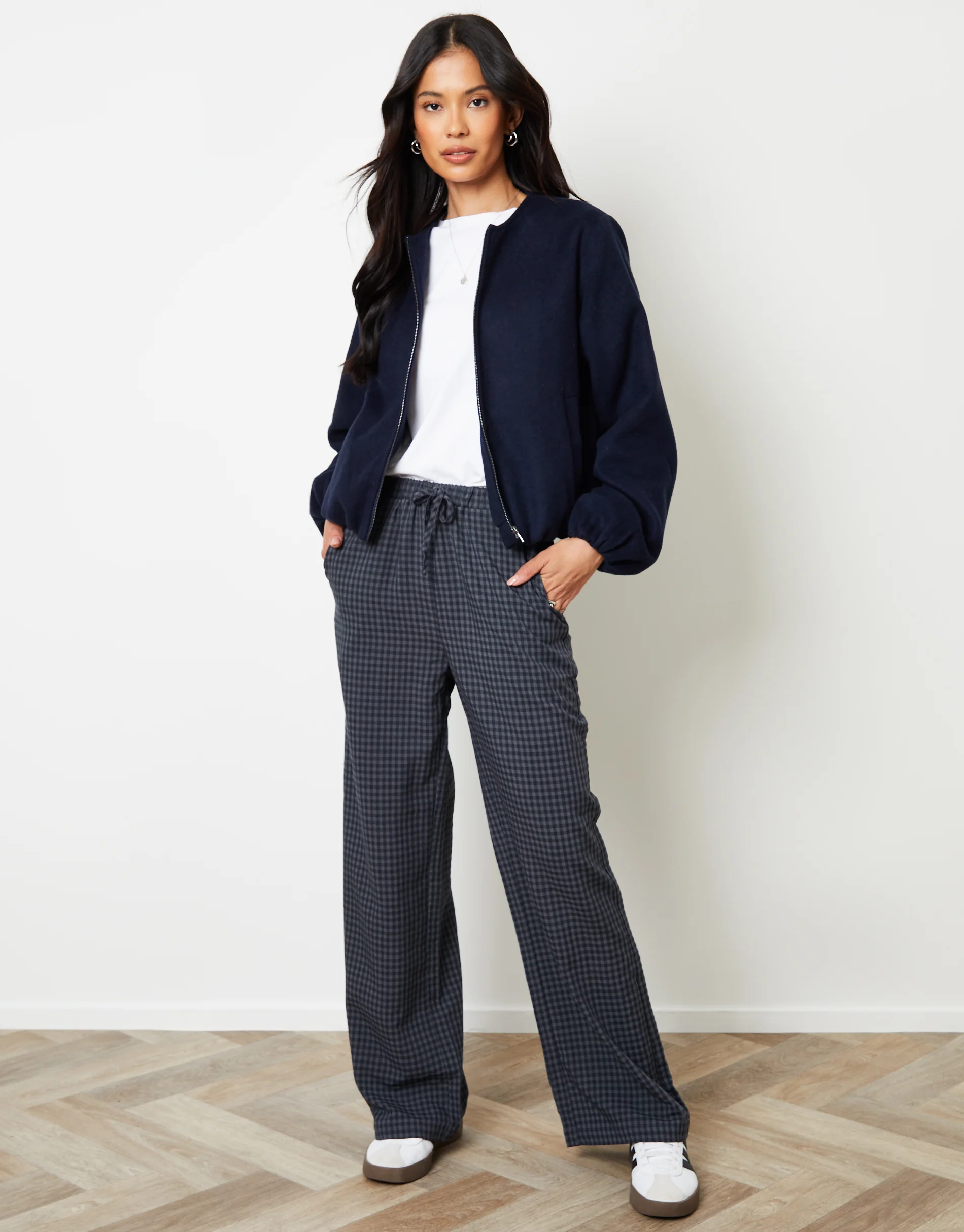 Wide Leg Trousers in Navy Gingham