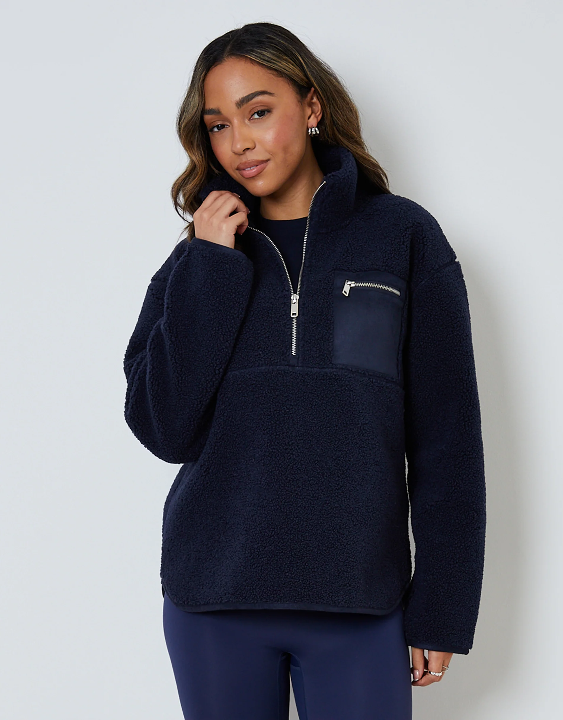 Half Zip Borg Fleece in Navy