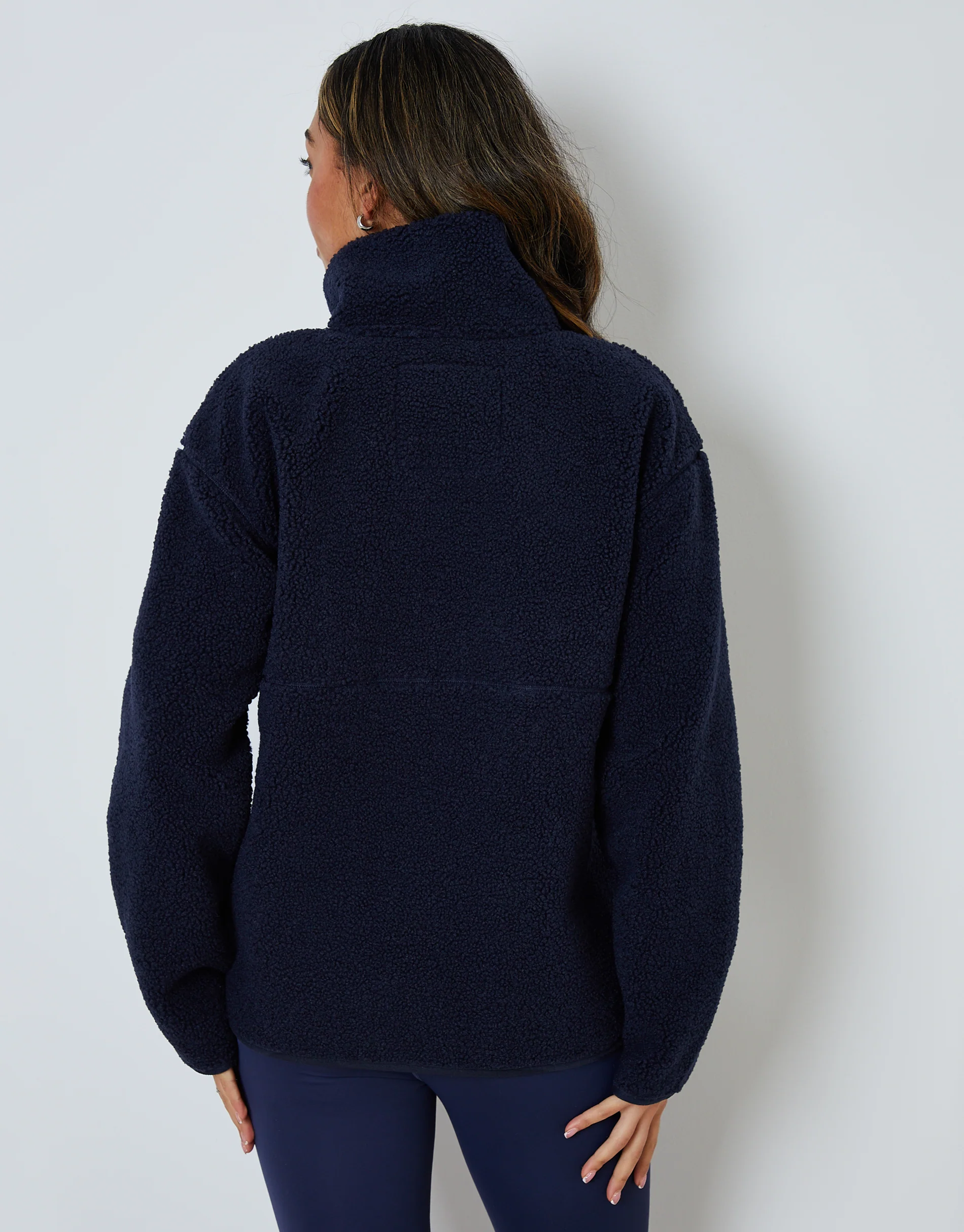 Half Zip Borg Fleece in Navy - Image 2