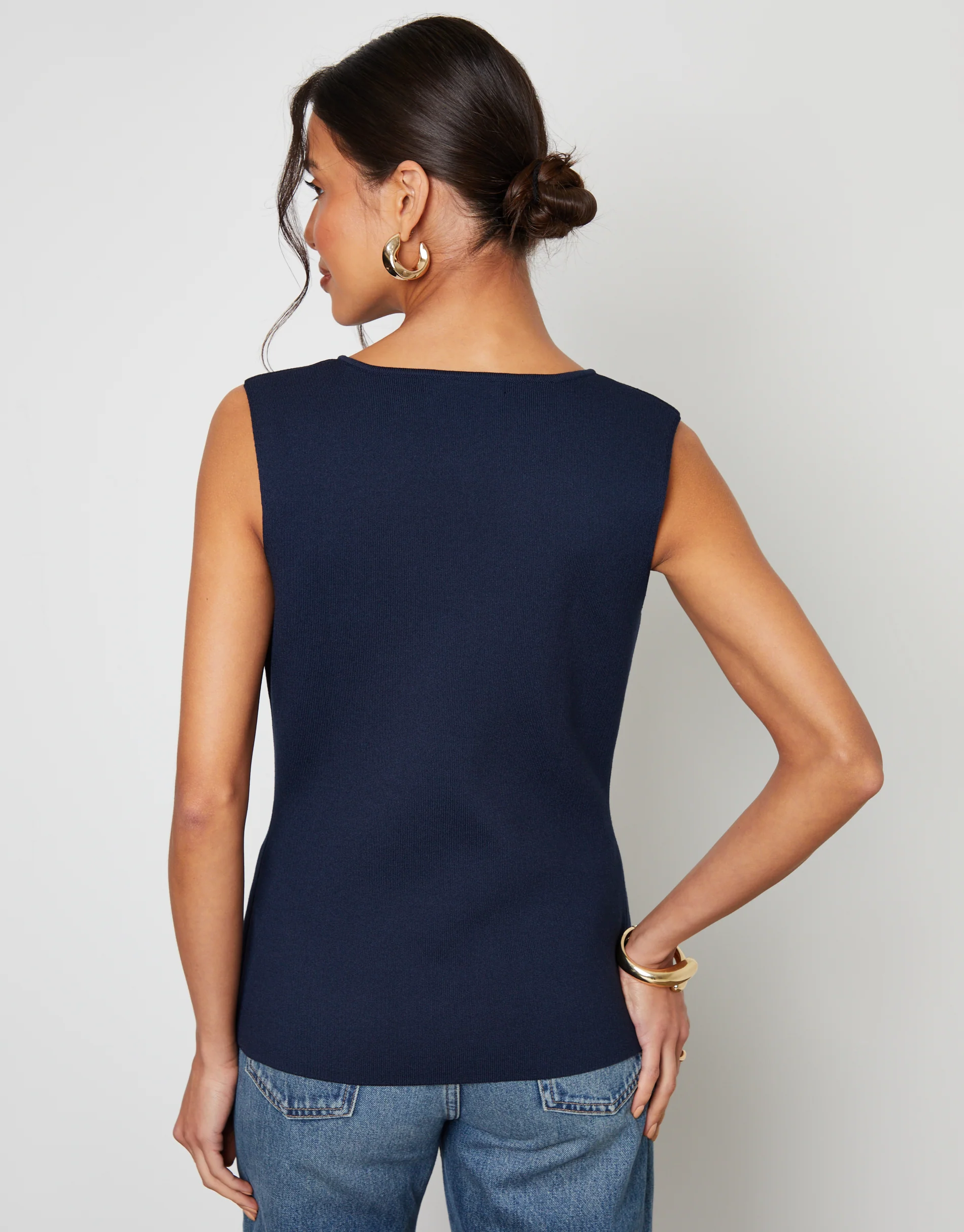 Ribbed Knitted Waistcoat in Navy - Image 5
