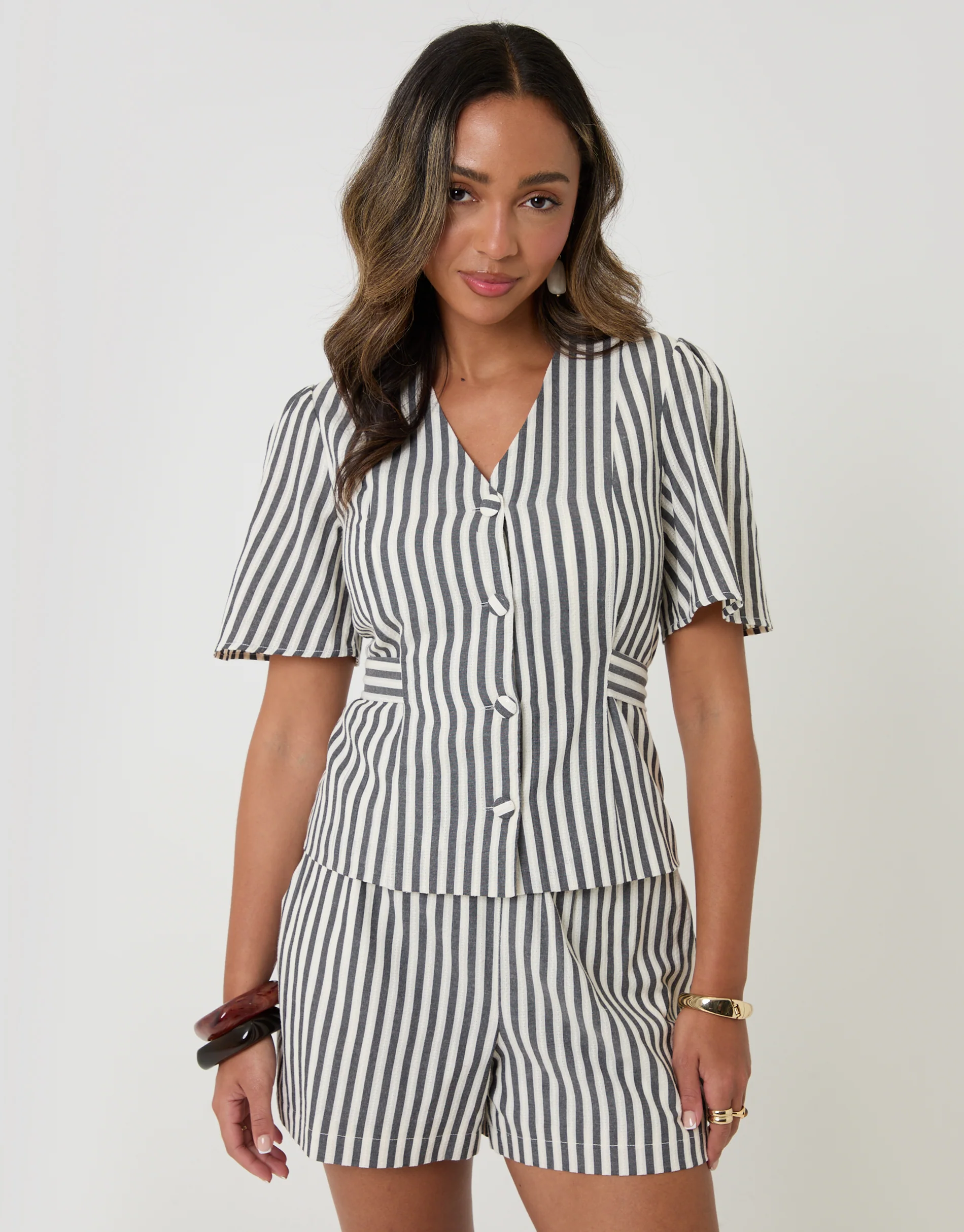 Flutter Sleeve Top in Navy Stripe