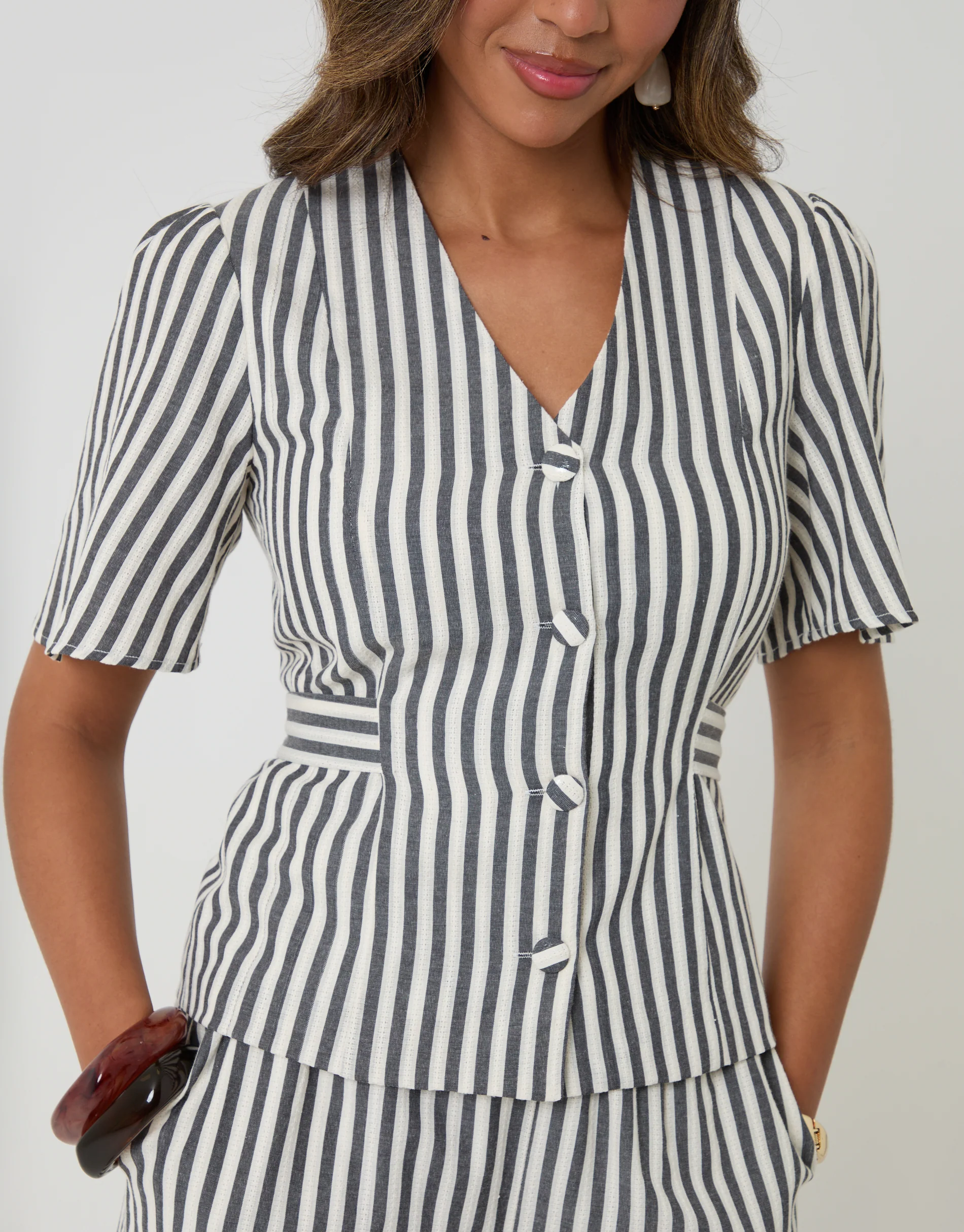 Flutter Sleeve Top in Navy Stripe - Image 4
