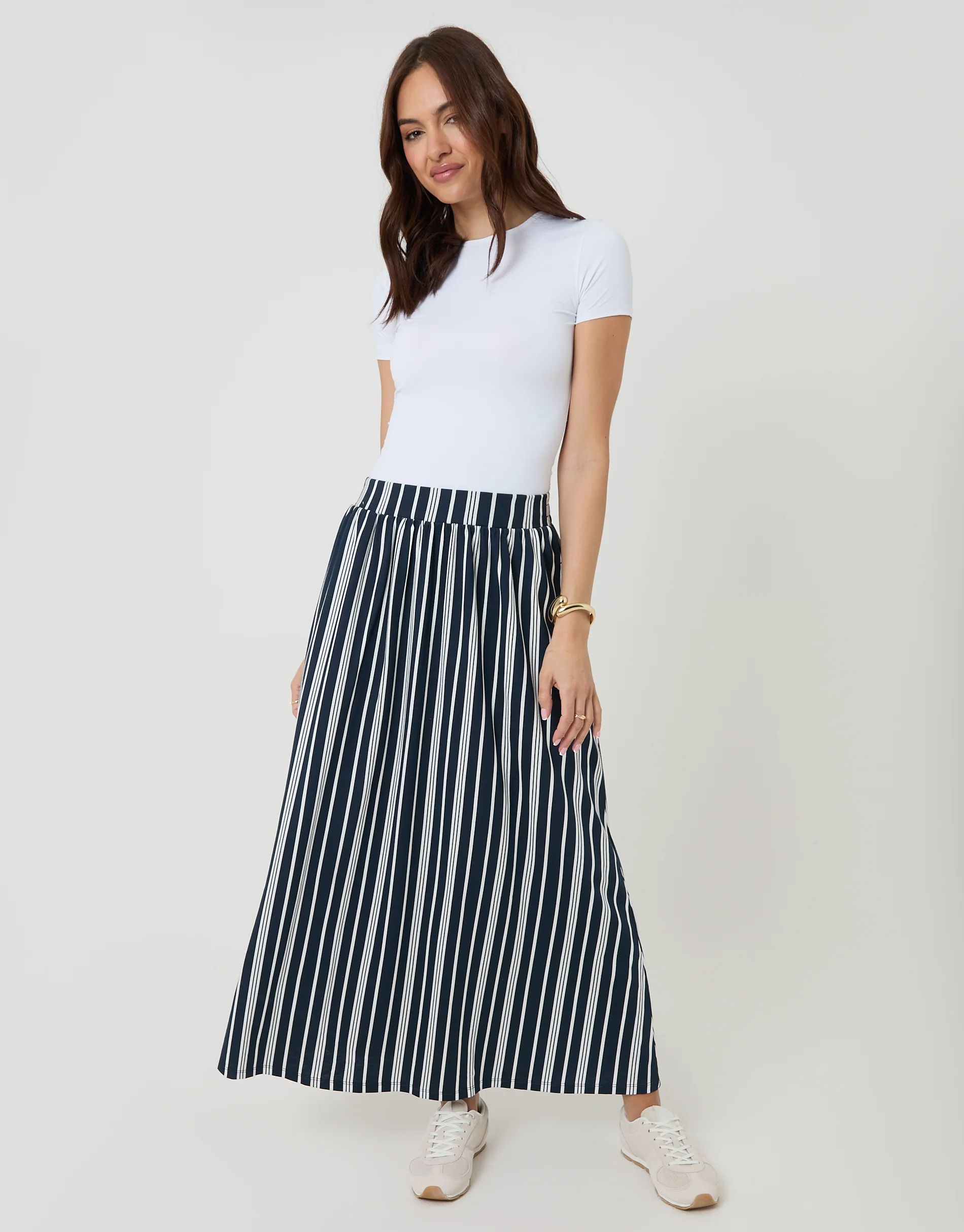 Jersey A-Line Maxi Skirt in Navy Stripe - Image 5