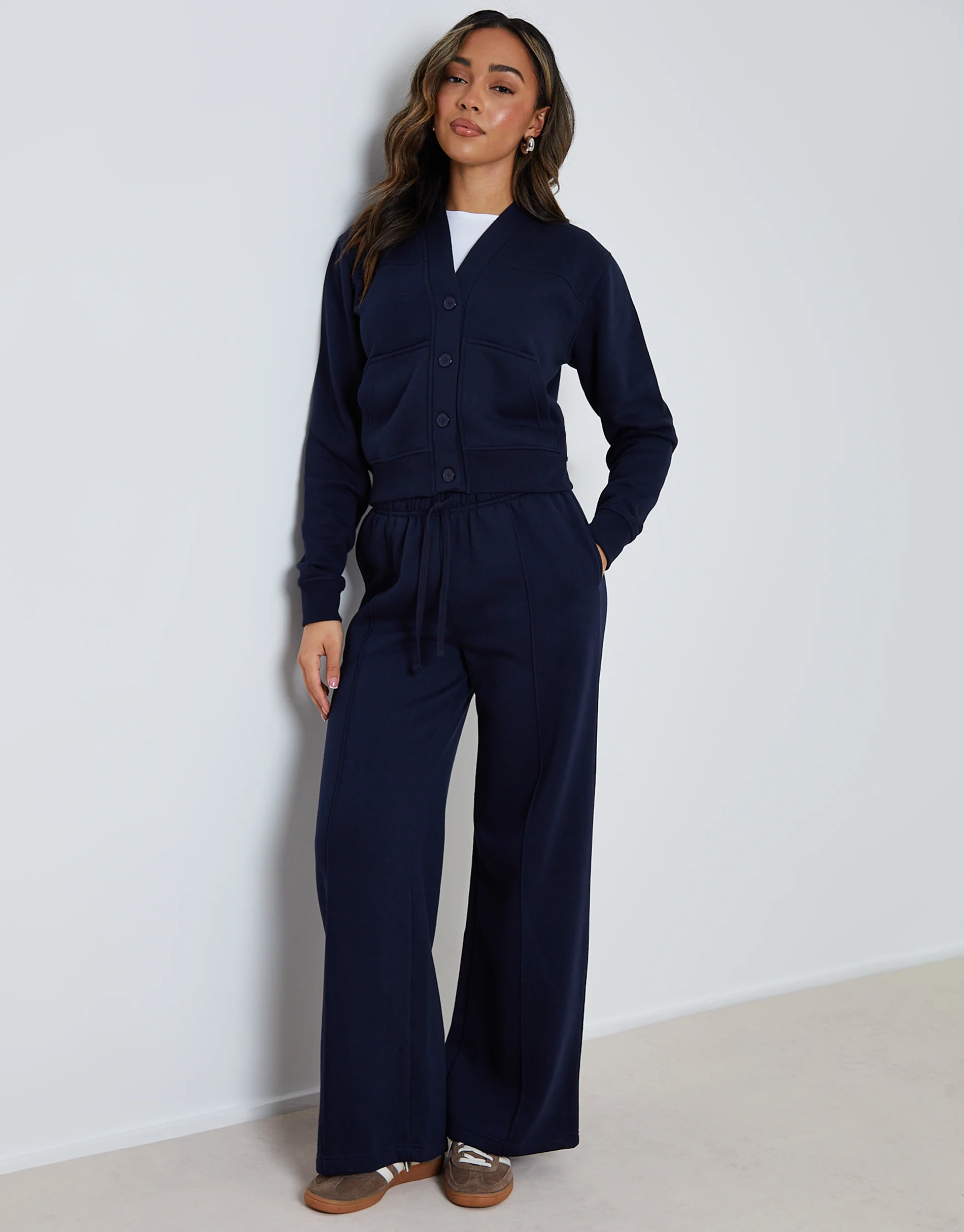 Sweat Bomber Cardigan & Jogger Co-ord Set in Navy