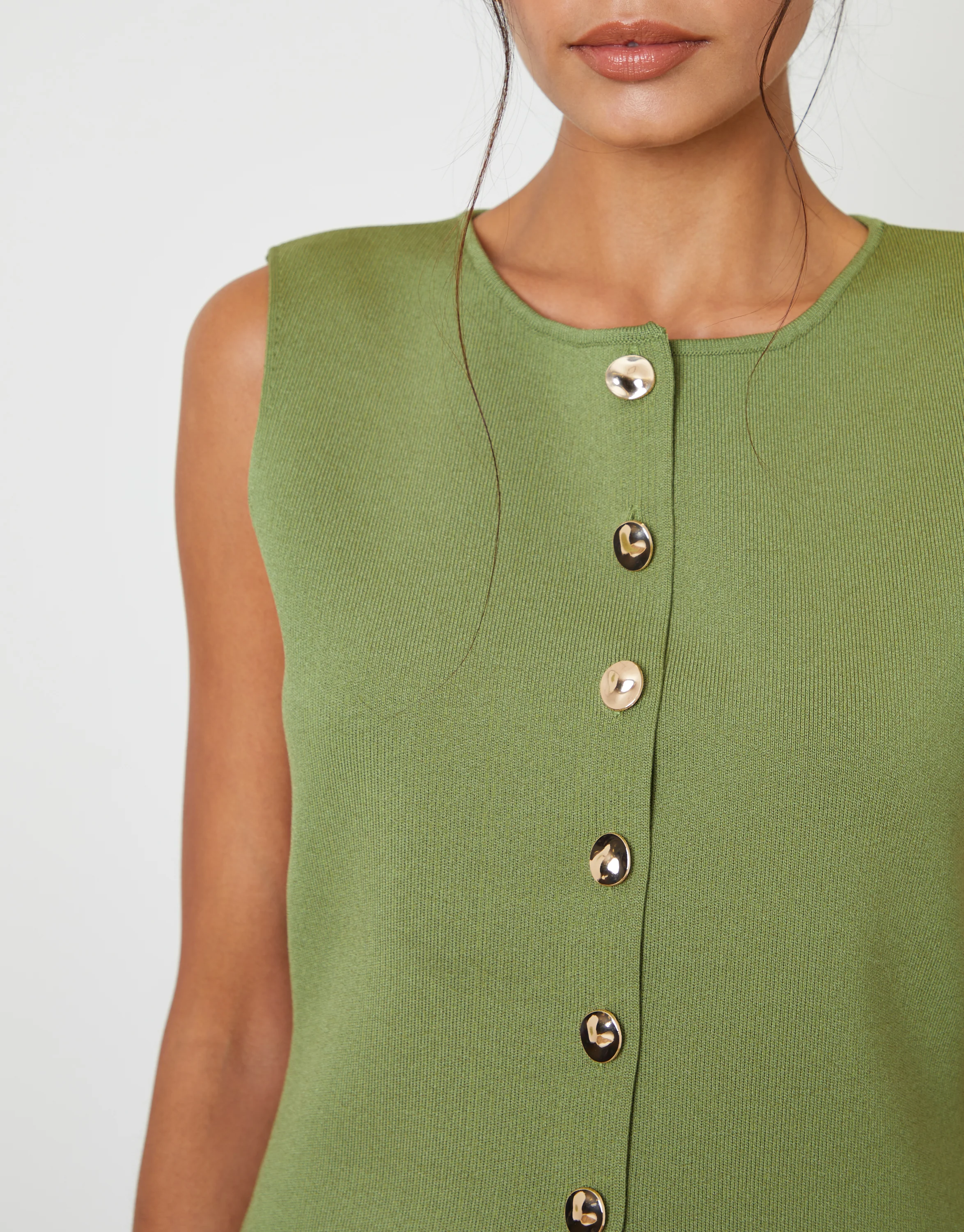 Ribbed Knitted Waistcoat in Olive Green - Image 2