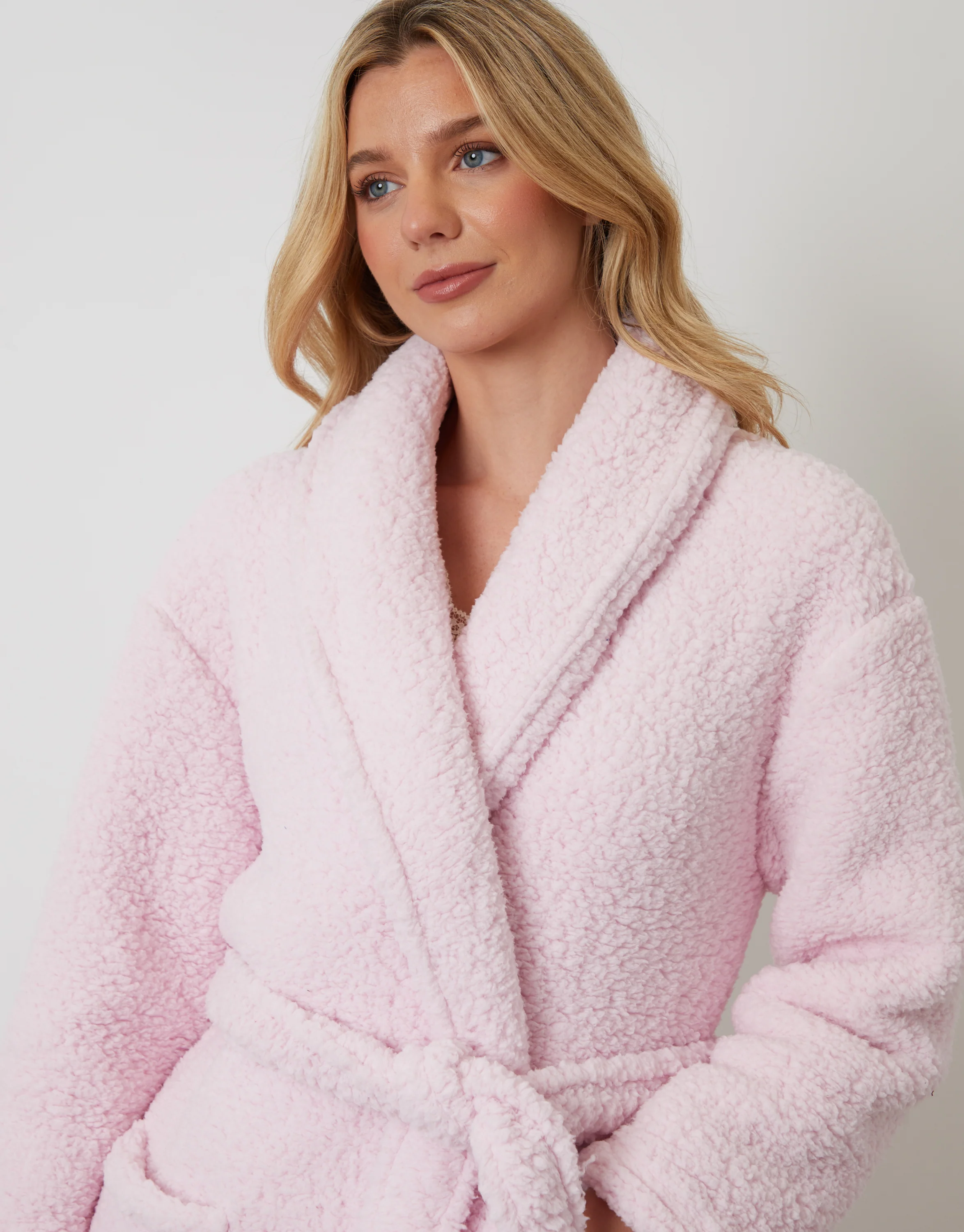 Borg Dressing Gown in Pink - Image 4