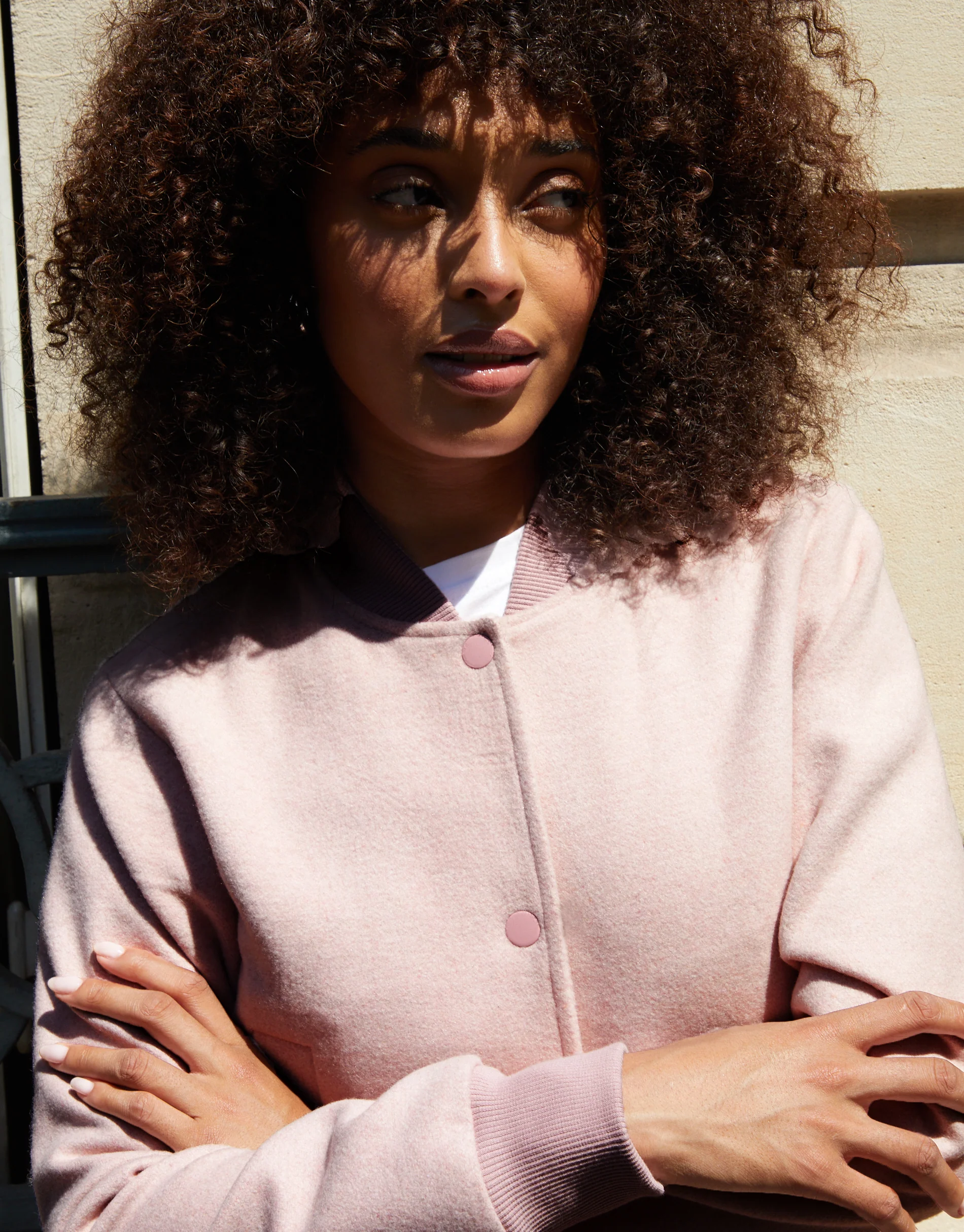 Brushed Cropped Bomber Jacket in Pink - Image 2