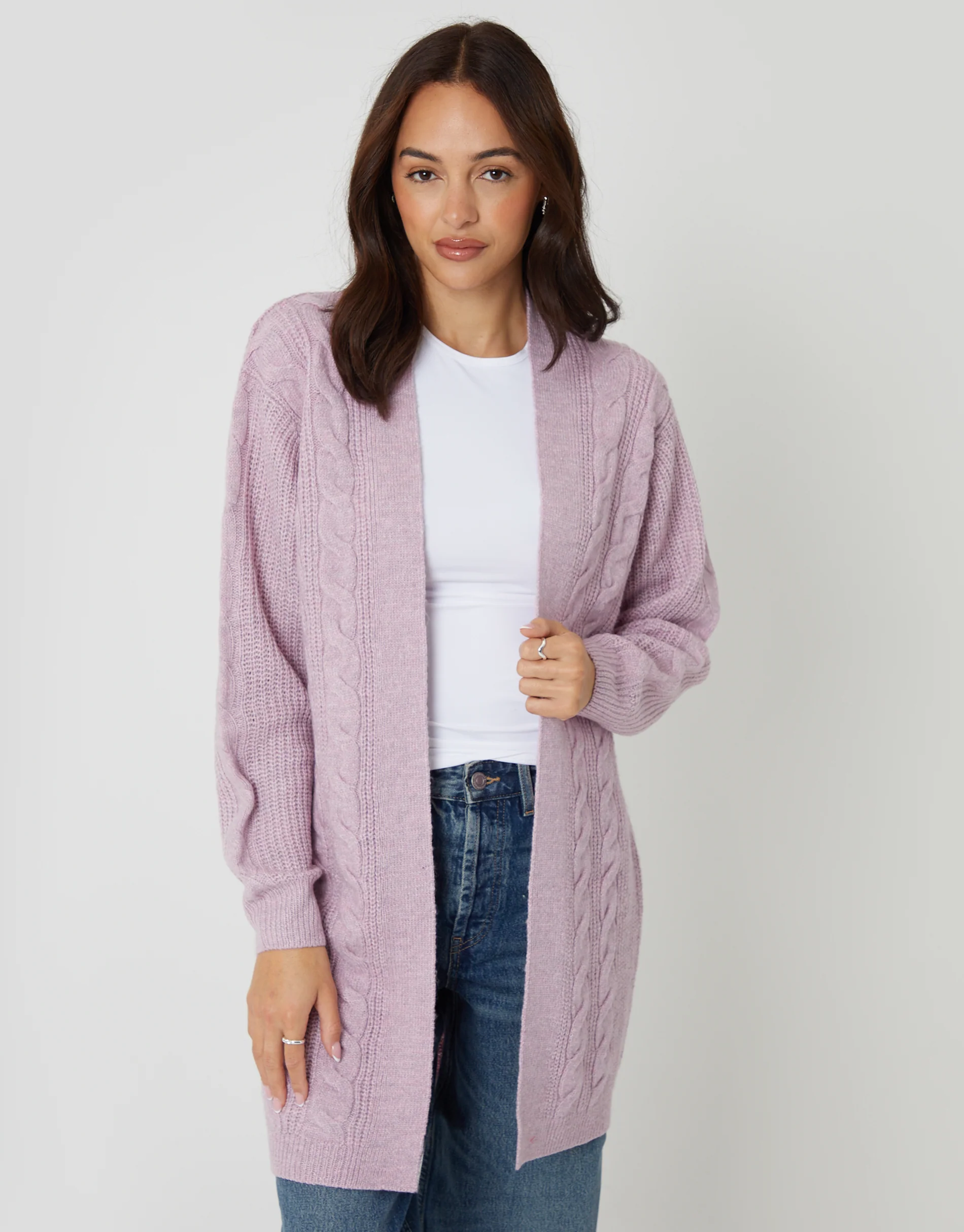 Cable Knit Cardigan in Pink