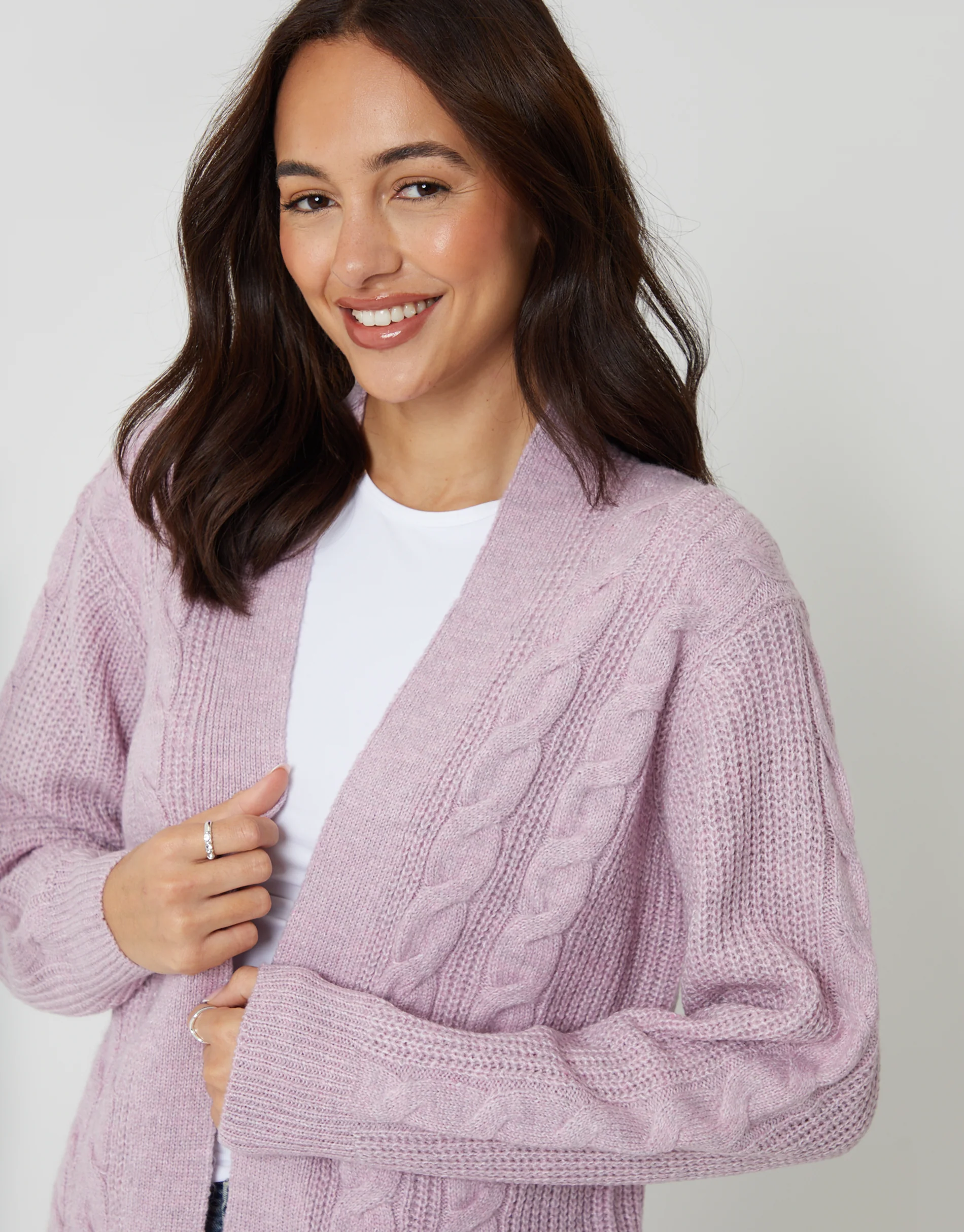 Cable Knit Cardigan in Pink - Image 3