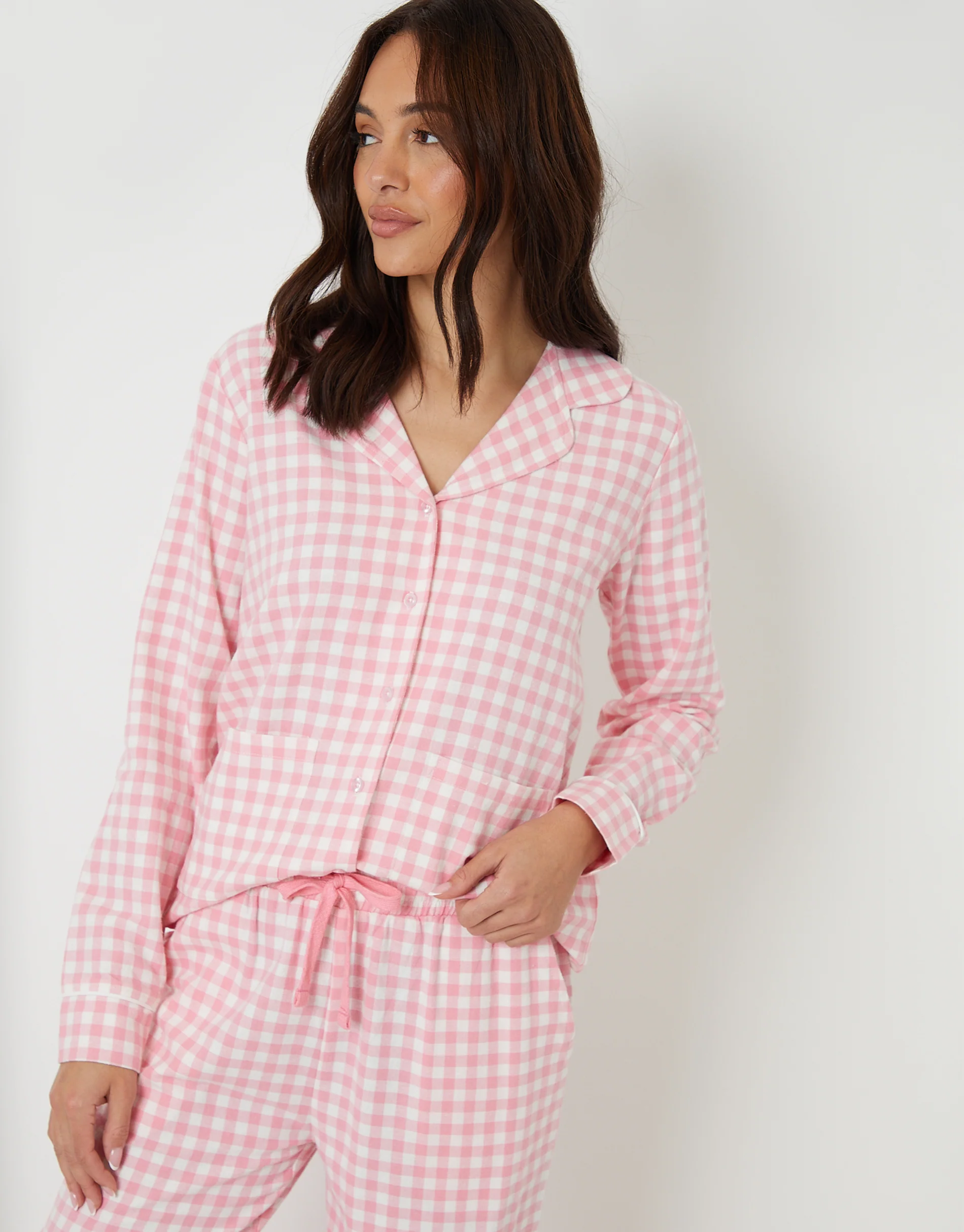 Button Up Pyjama Set in Pink Check - Image 2