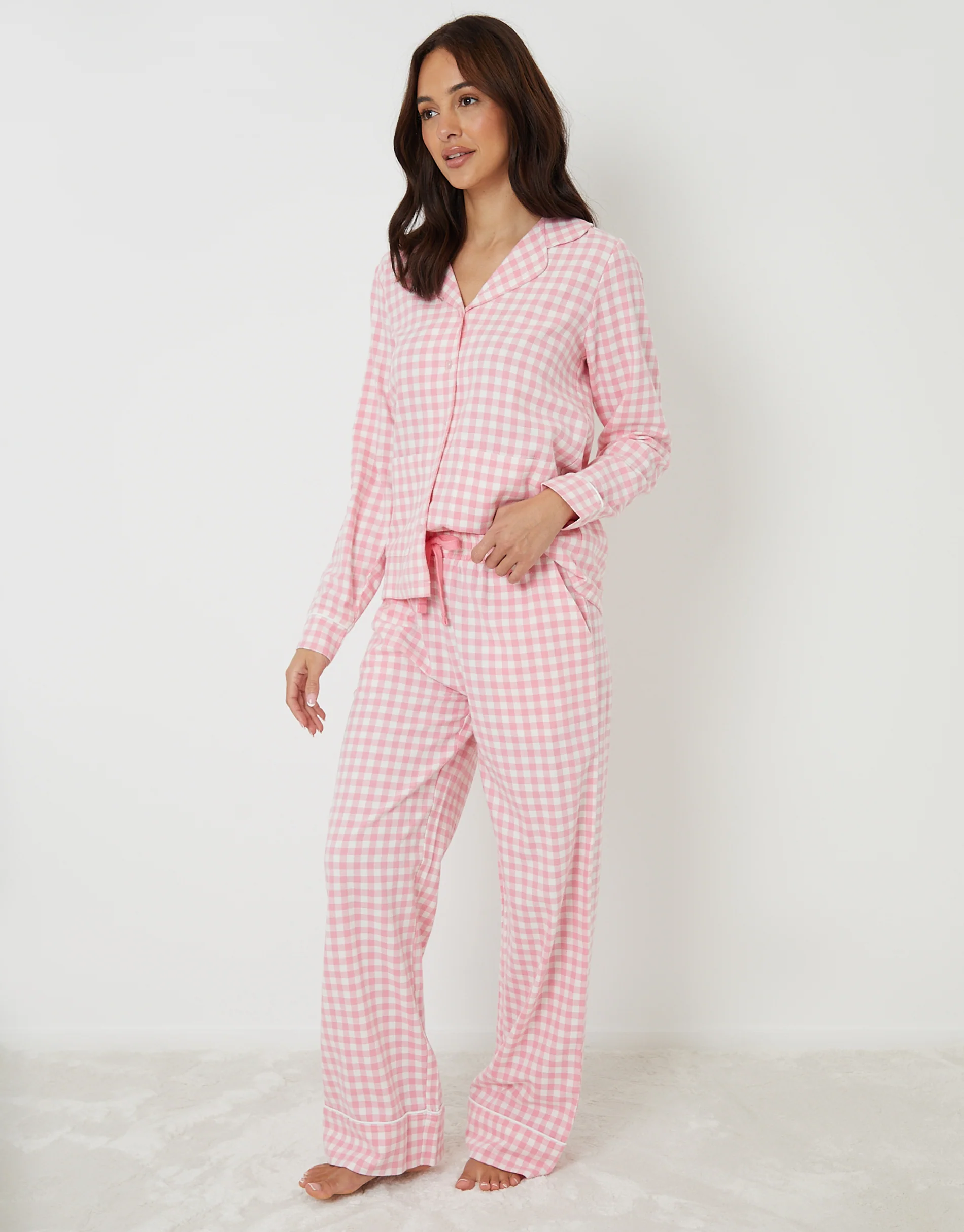 Button Up Pyjama Set in Pink Check - Image 3