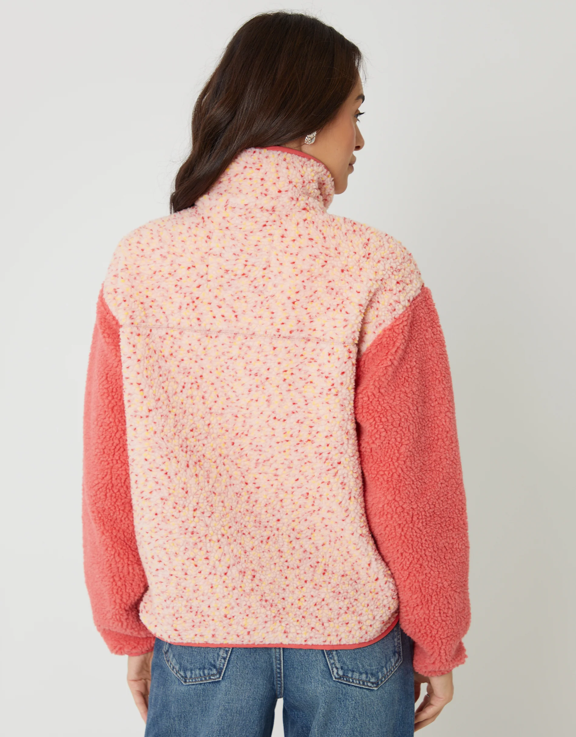 Colourblock Snap Borg Fleece in Pink - Image 2