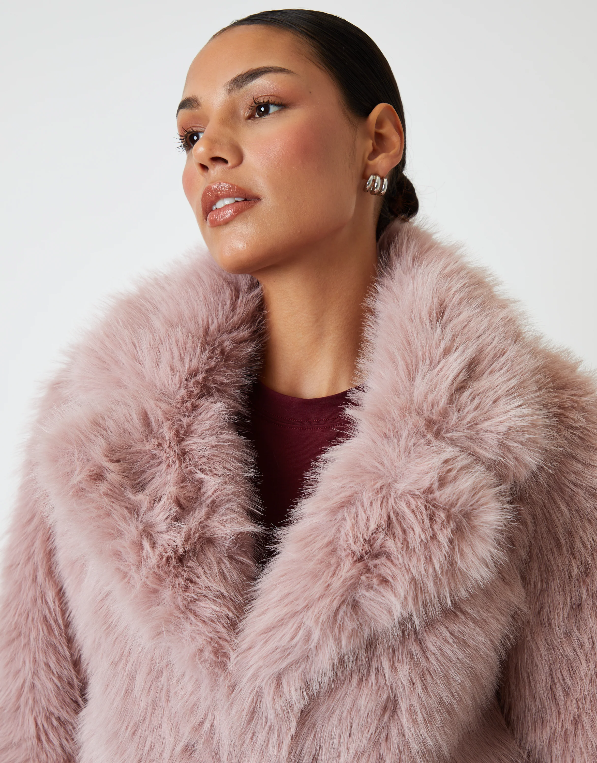 Cropped Faux Fur Coat in Pink - Image 6