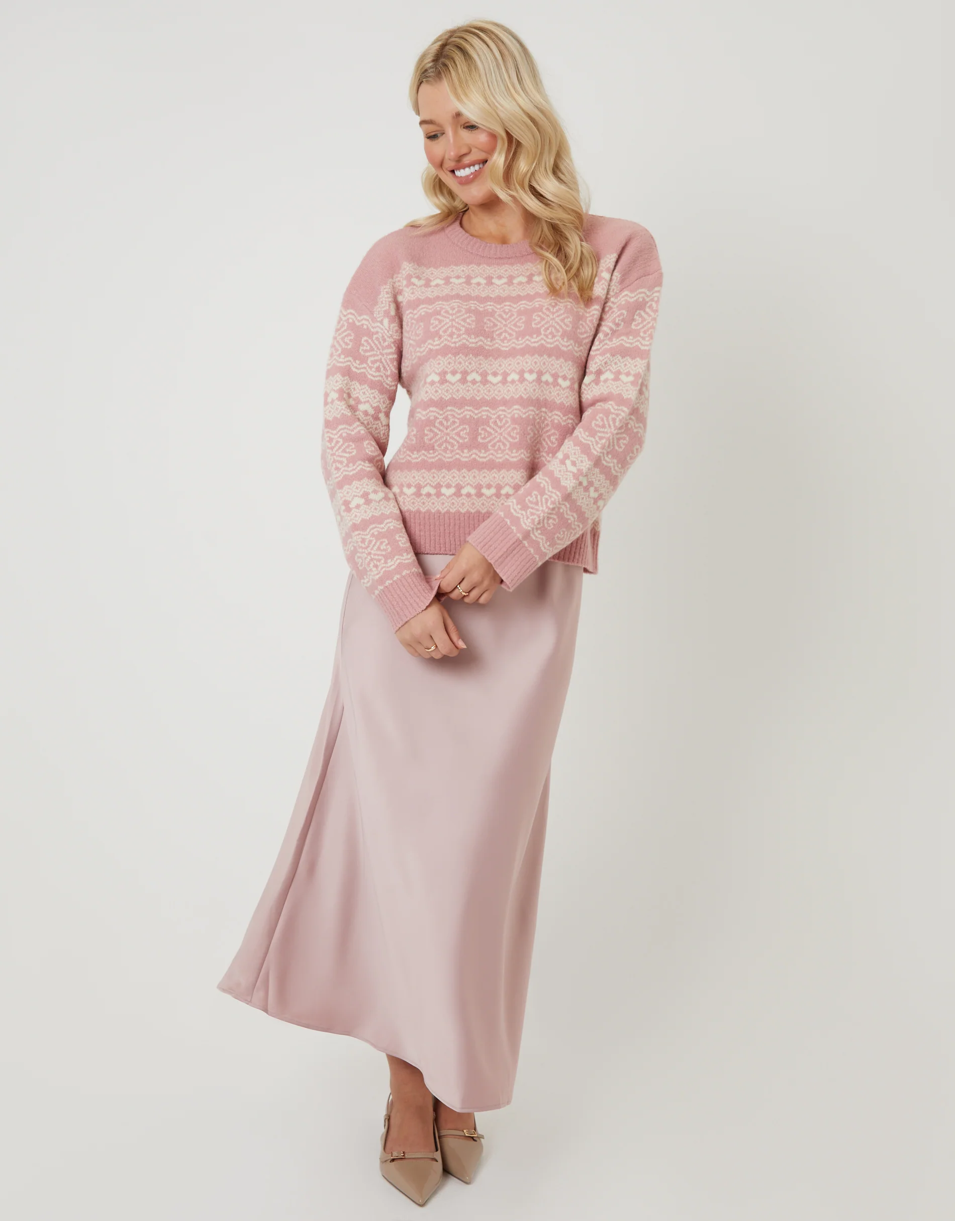 Fairisle Jacquard Knit Jumper in Pink - Image 4