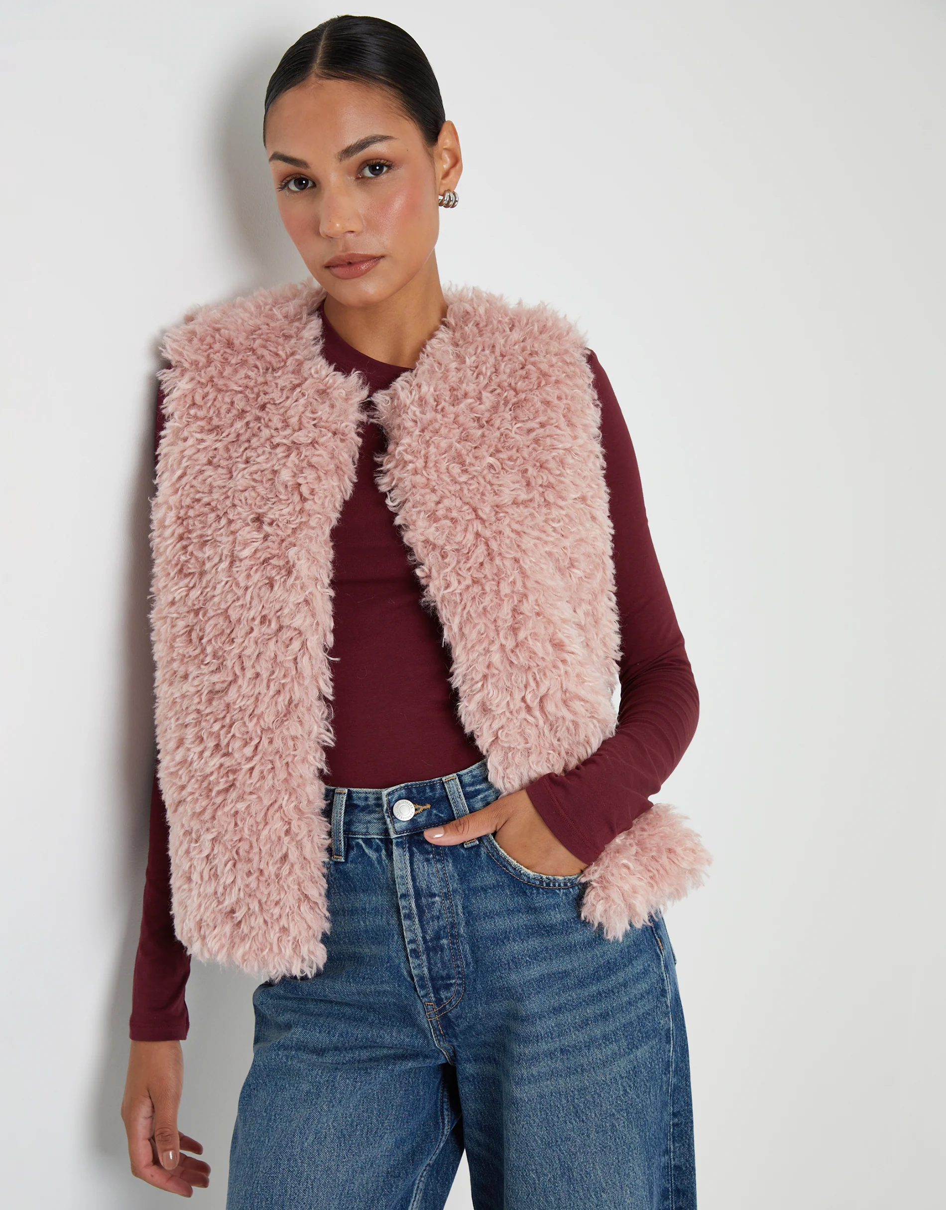 Faux Fur Gilet in Pink - Image 3