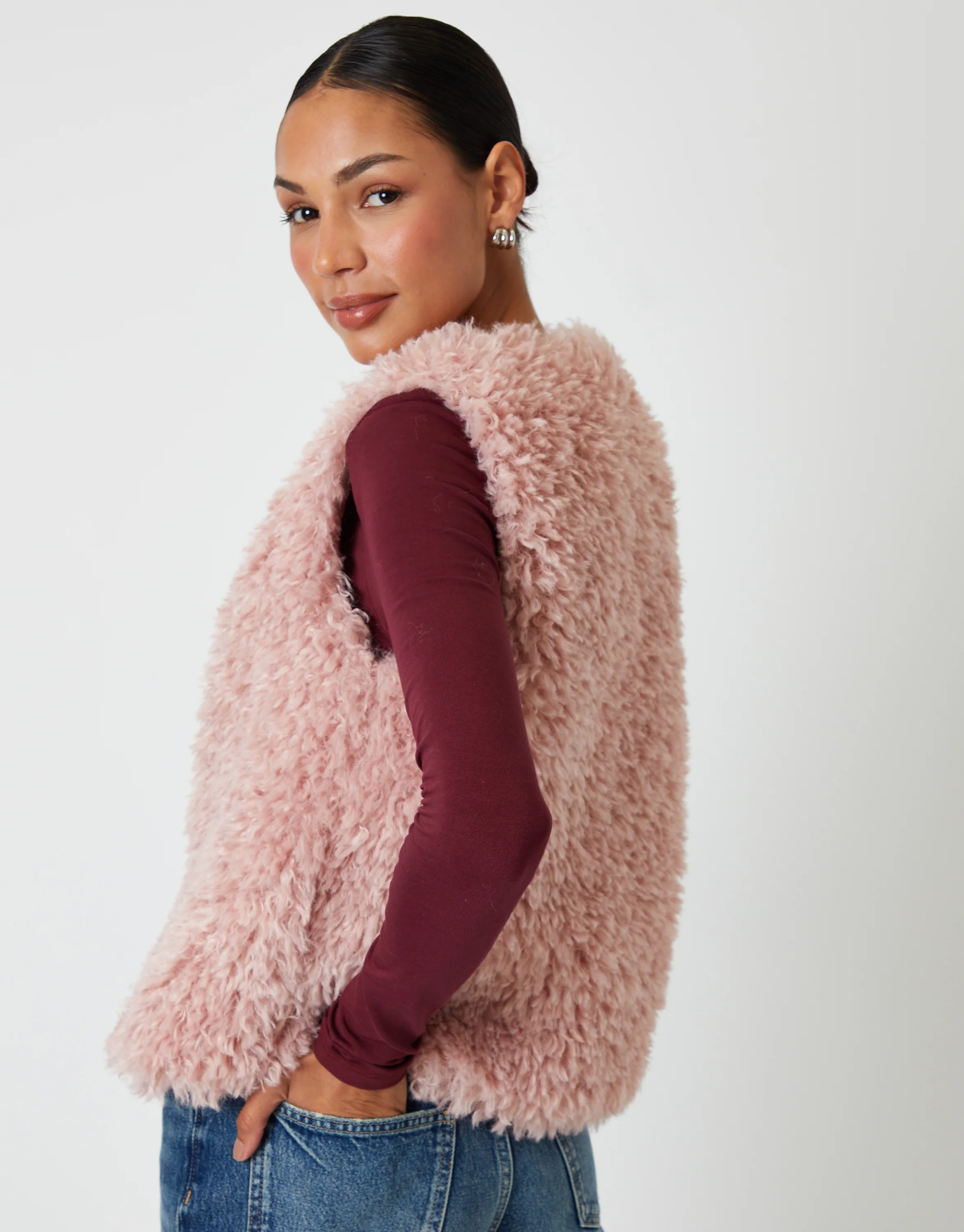 Faux Fur Gilet in Pink - Image 4