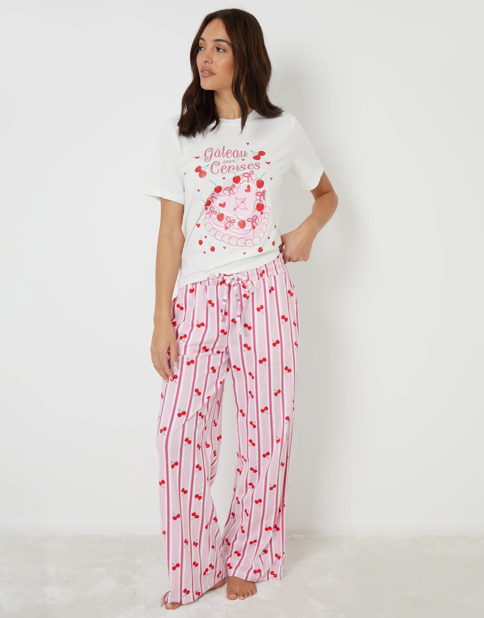 Gateau Print Striped Pyjama Set in Pink - Image 4