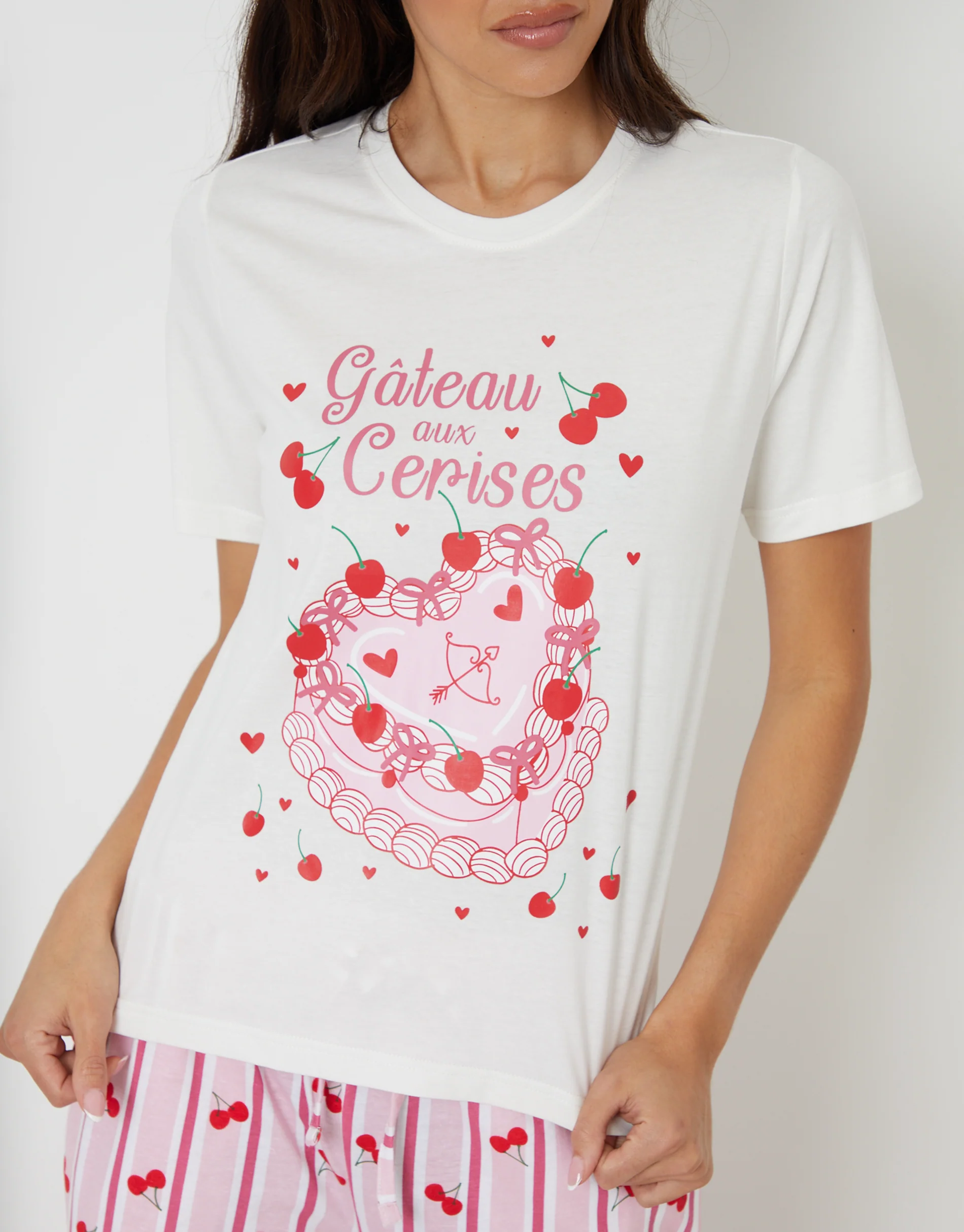 Gateau Print Striped Pyjama Set in Pink - Image 5