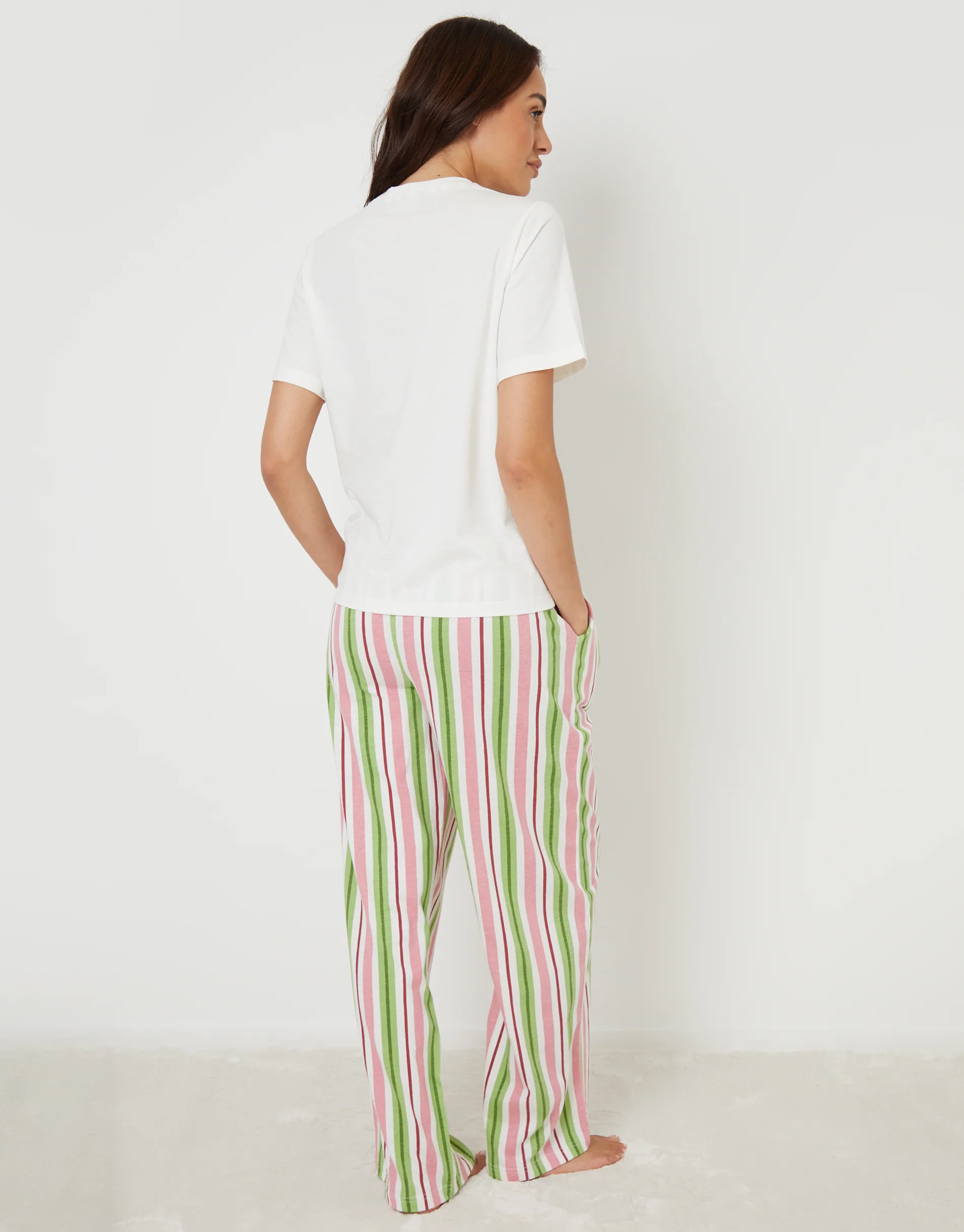 Matcha Print Striped Pyjama Set in White - Image 5