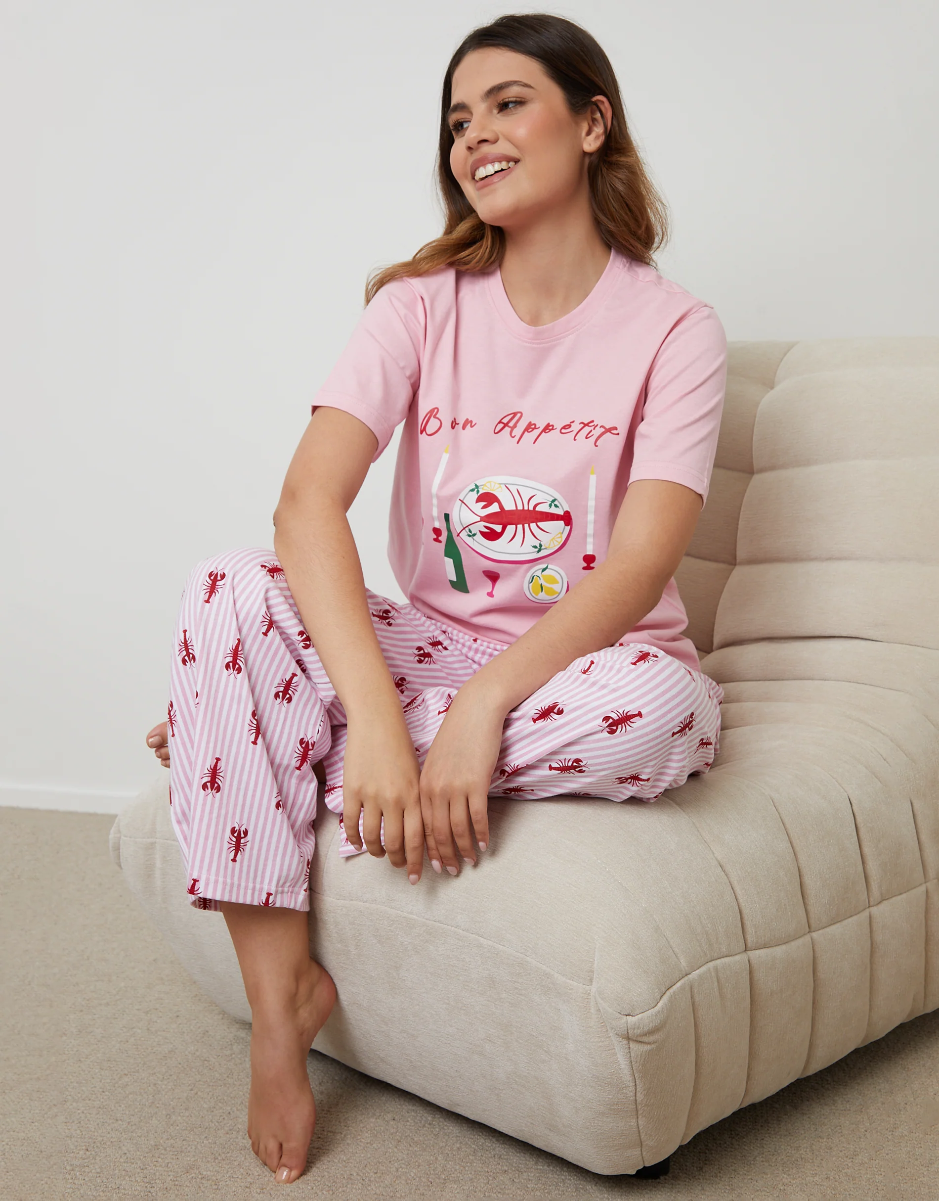 Lobster Graphic Print Short Sleeve Pyjamas in Pink