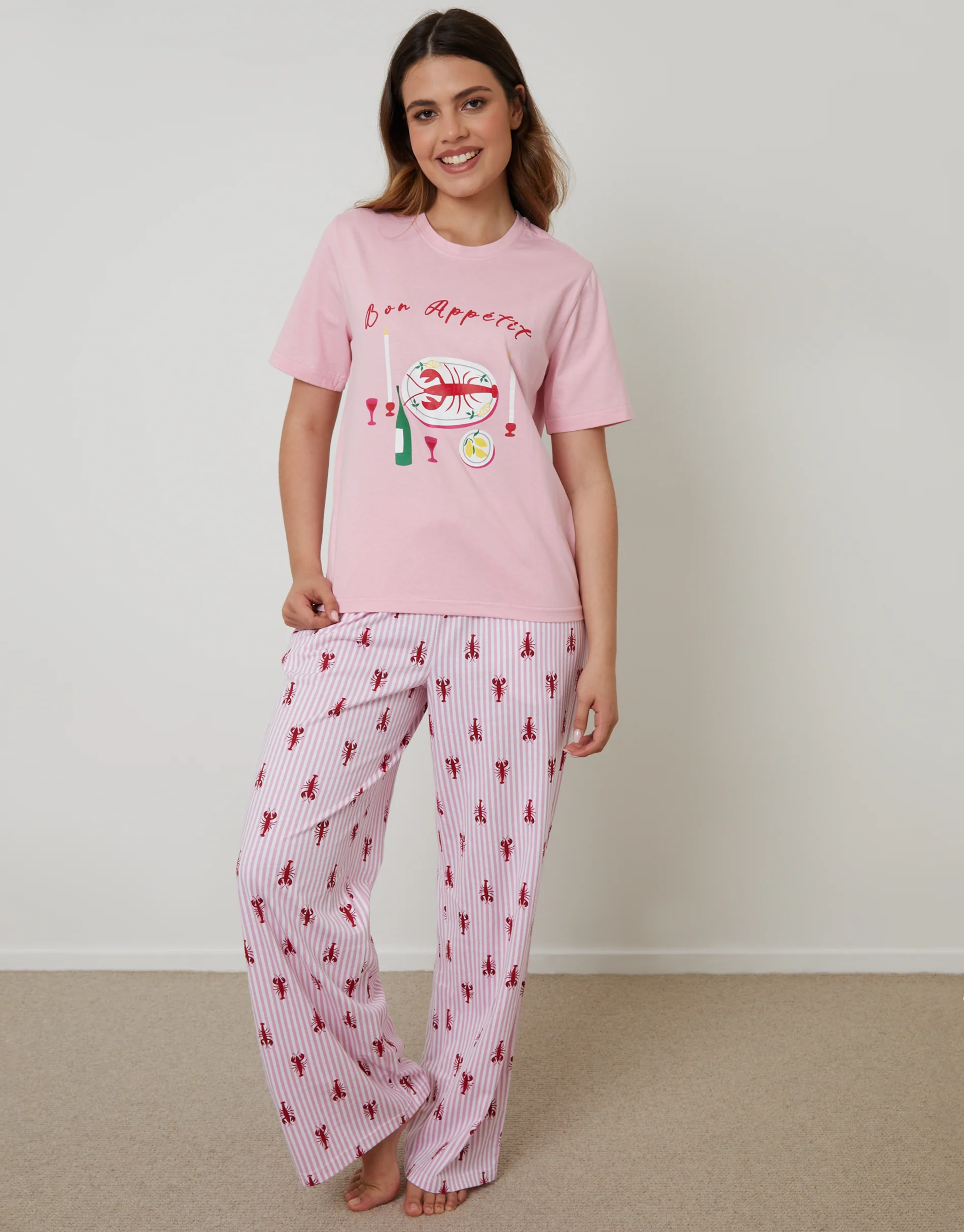 Lobster Graphic Print Short Sleeve Pyjamas in Pink - Image 4