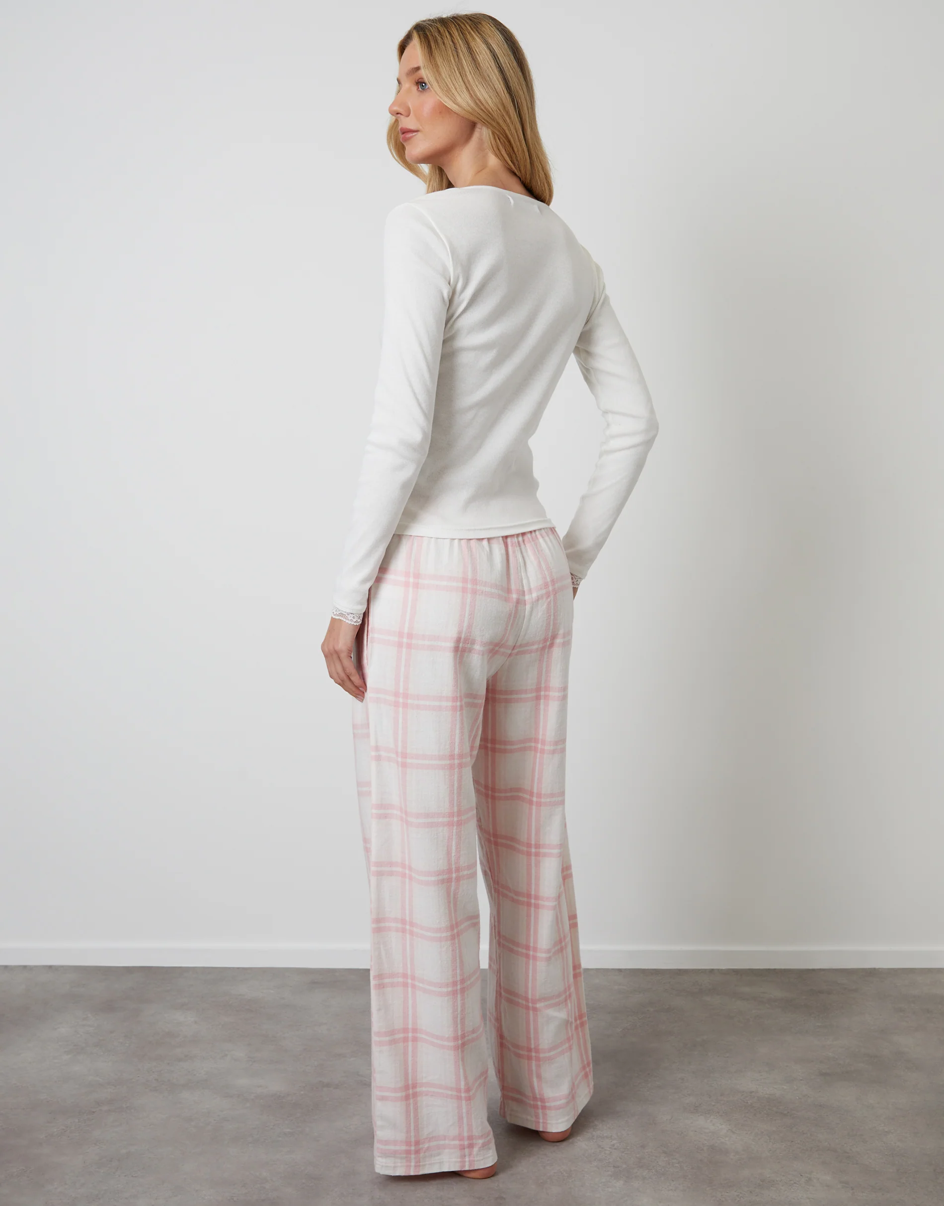 Petite Long Sleeve Pyjama Set in Pink Check - Image 3