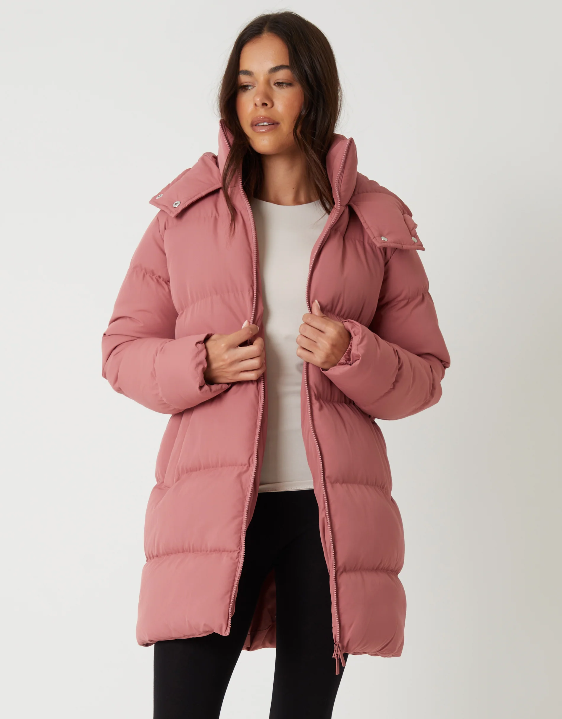 Mid Length Hooded Puffer Coat in Pink - Image 2