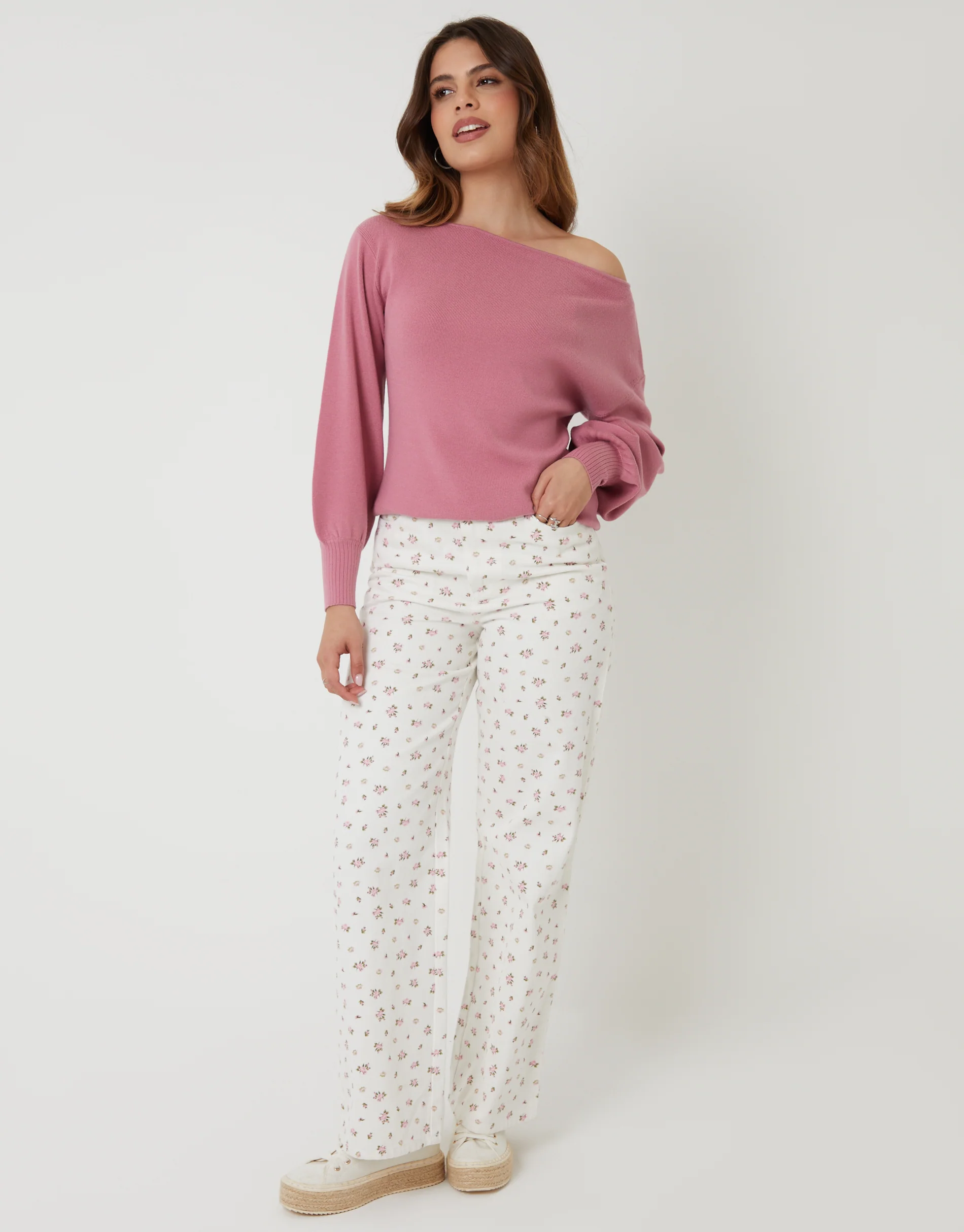 Soft Slash Neck Jumper in Pink - Image 3