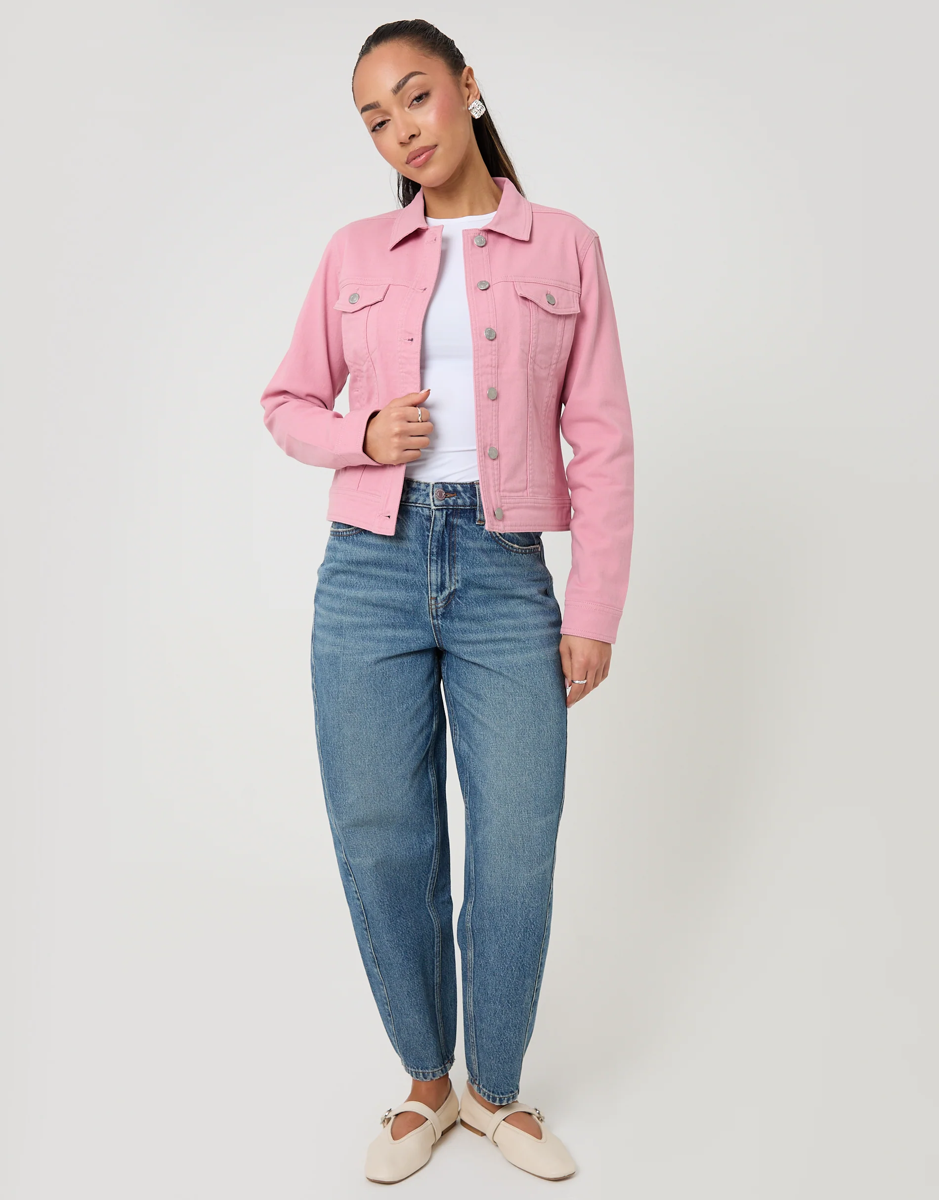 Stretch Denim Jacket in Pink - Image 3