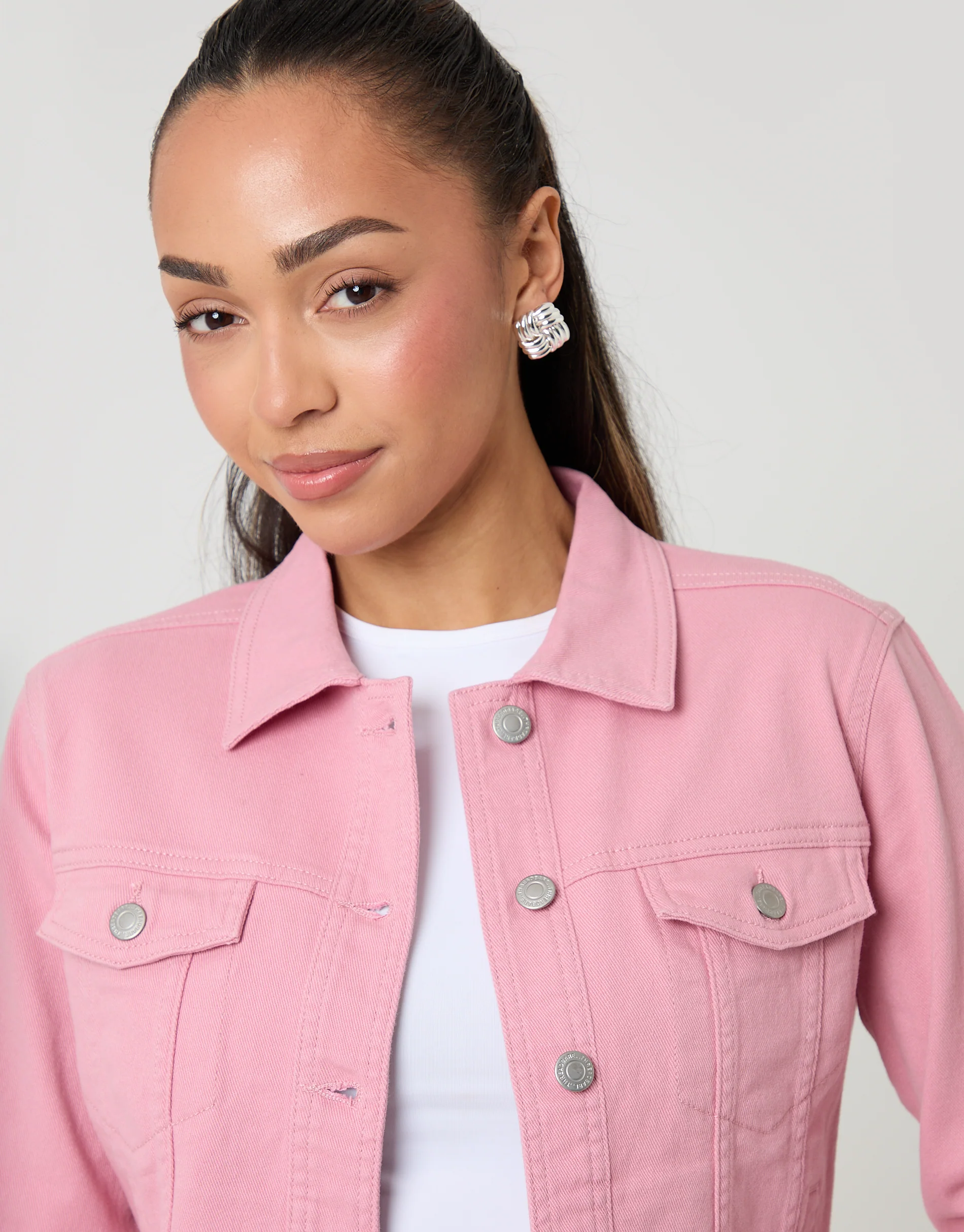 Stretch Denim Jacket in Pink - Image 4