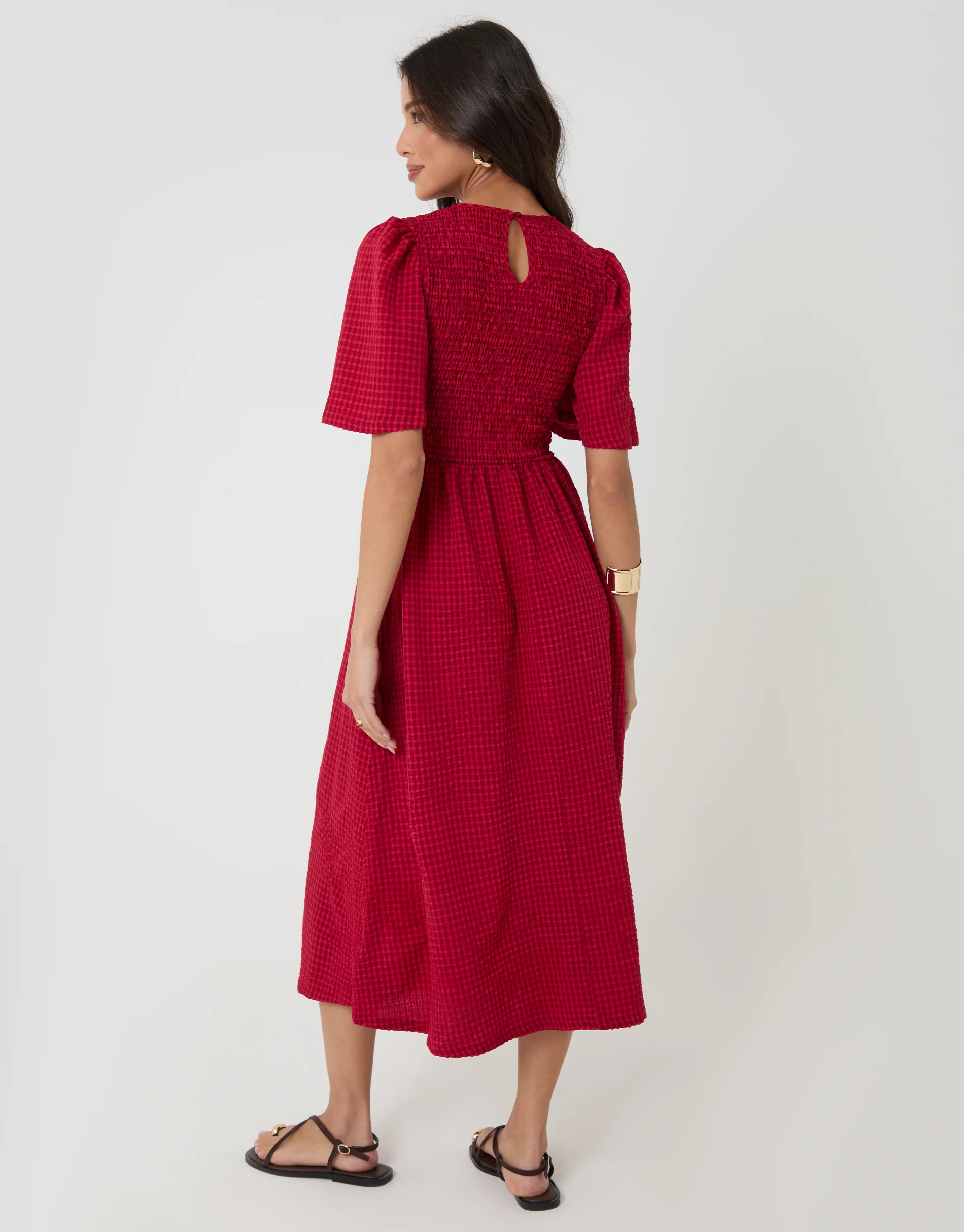 Angel Sleeve Midaxi Dress in Red Gingham - Image 2
