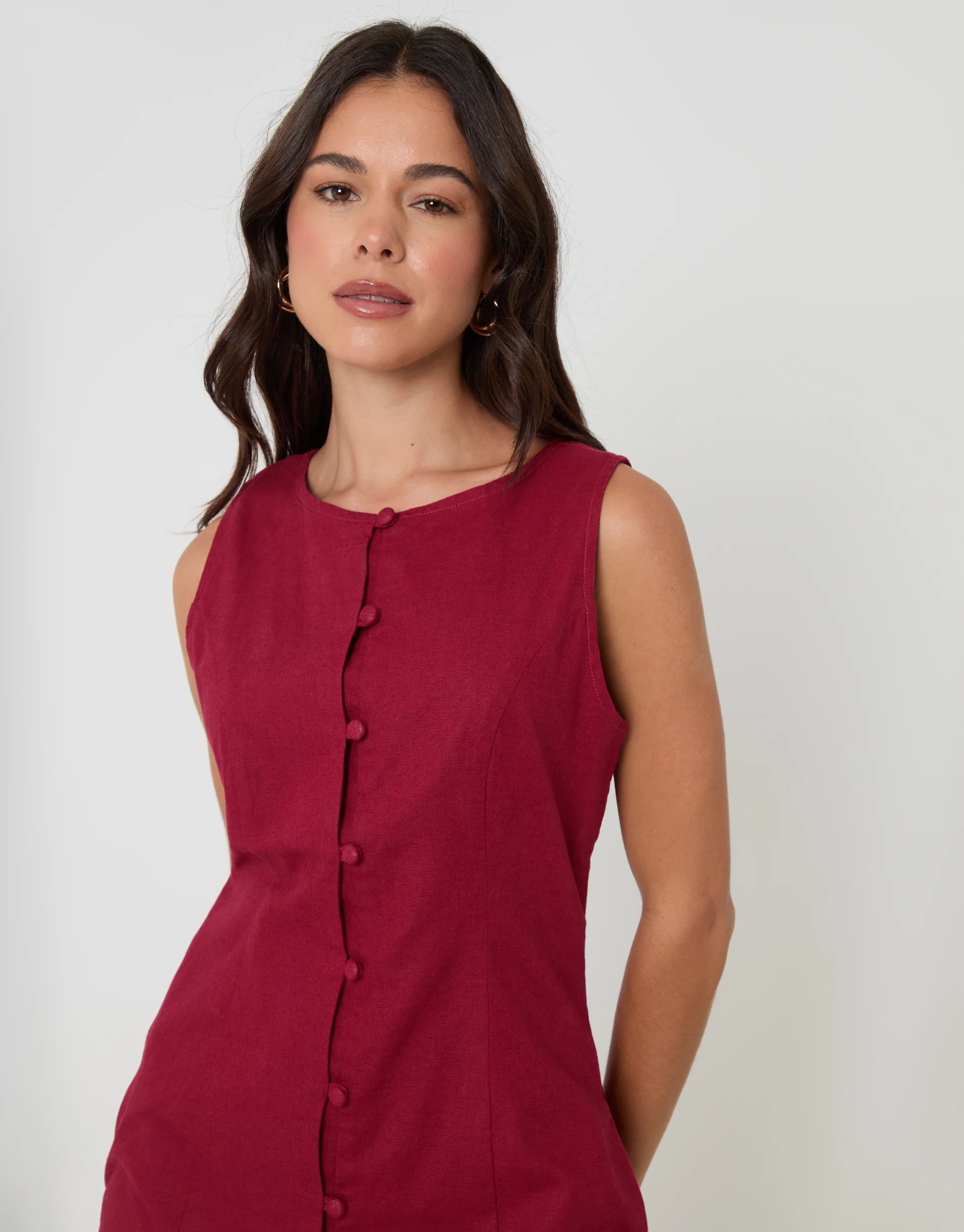 Linen Blend Pinafore Dress in Red - Image 4