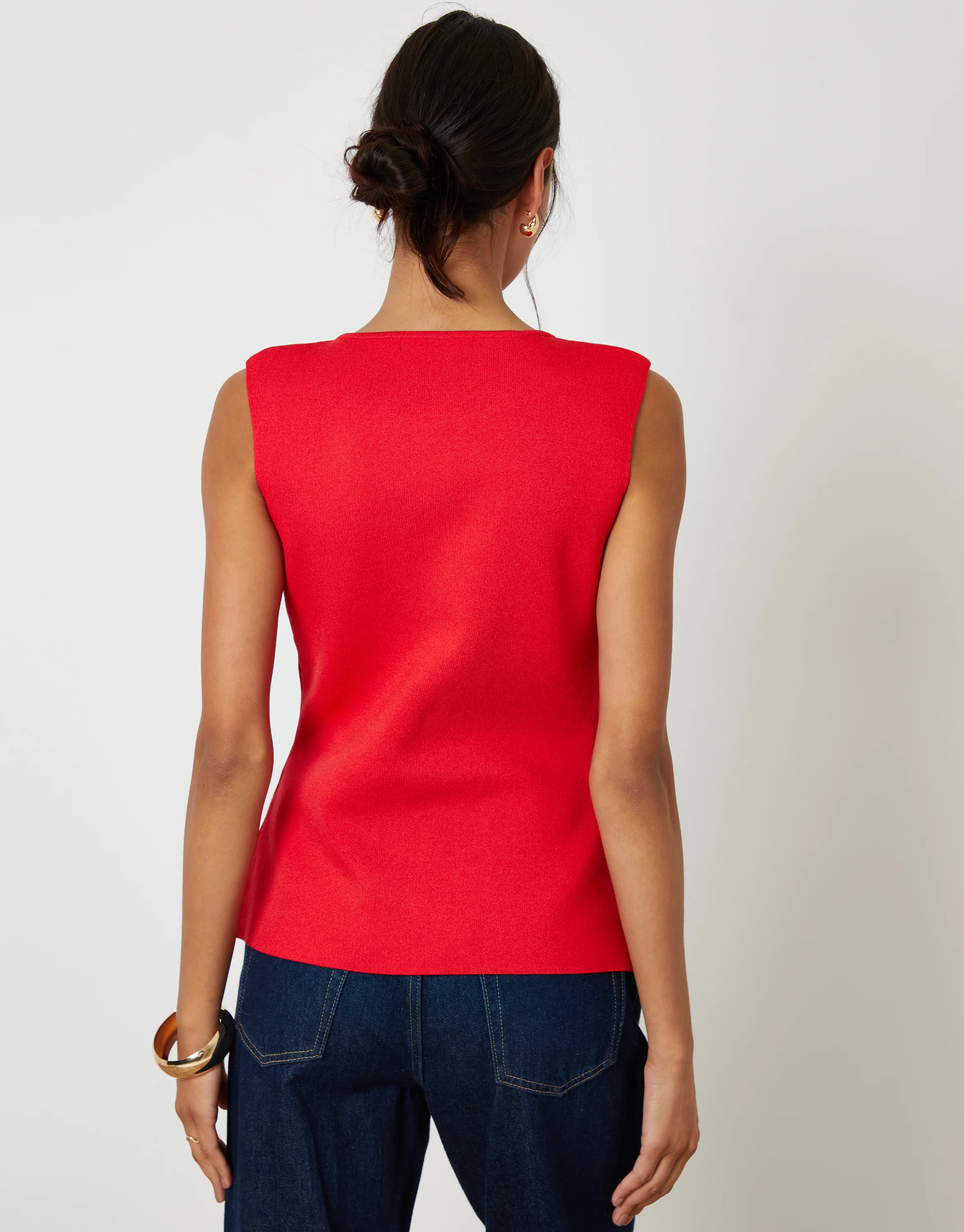 Ribbed Knitted Waistcoat in Red - Image 4