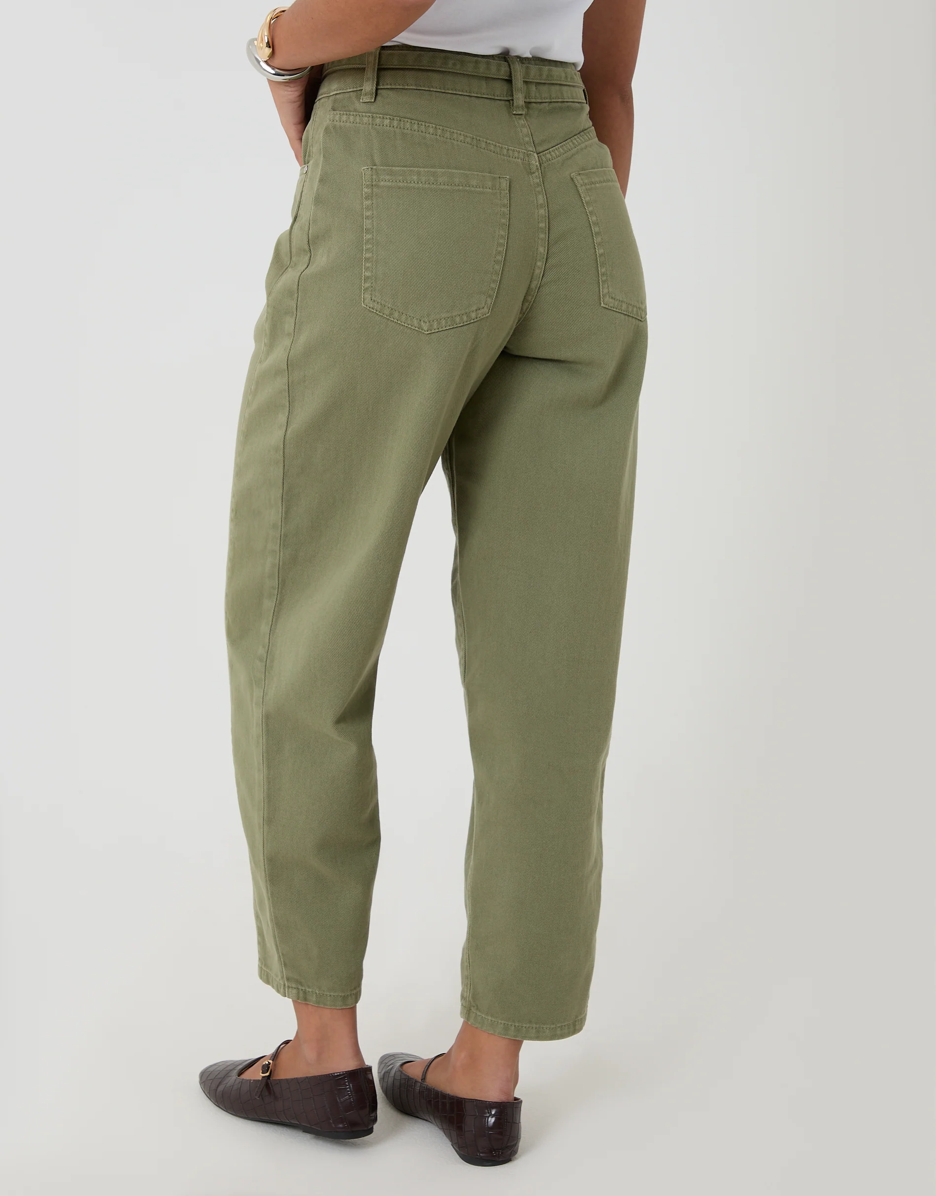 Belted Barrel Leg Jeans in Sage Green - Image 3