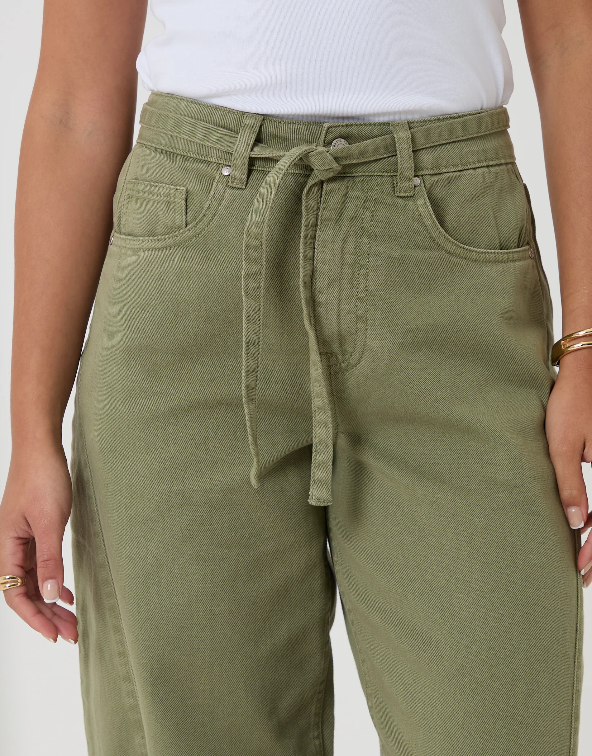 Belted Barrel Leg Jeans in Sage Green - Image 4