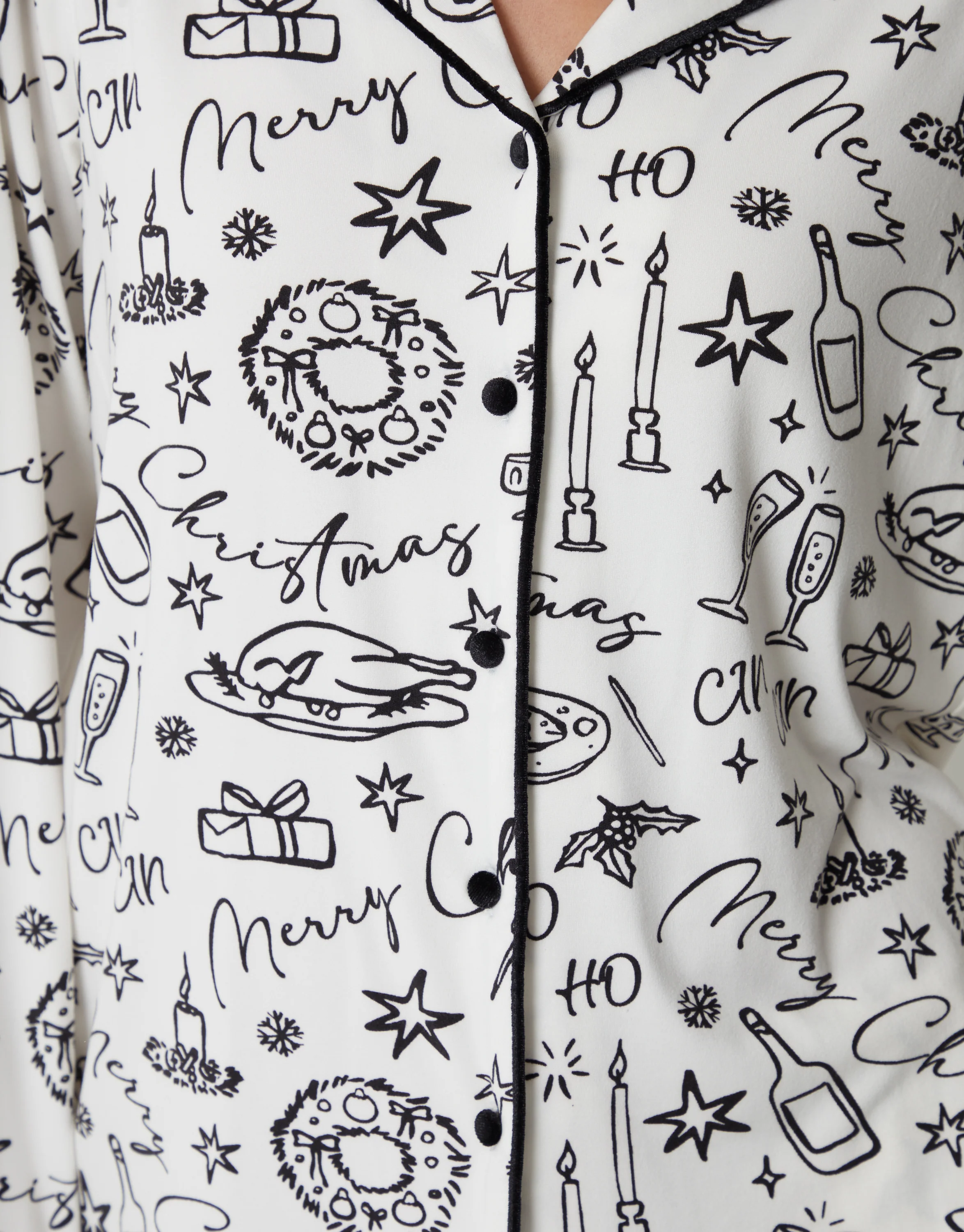 Food Print Long Button-Through Christmas Pyjama Set in White - Image 5