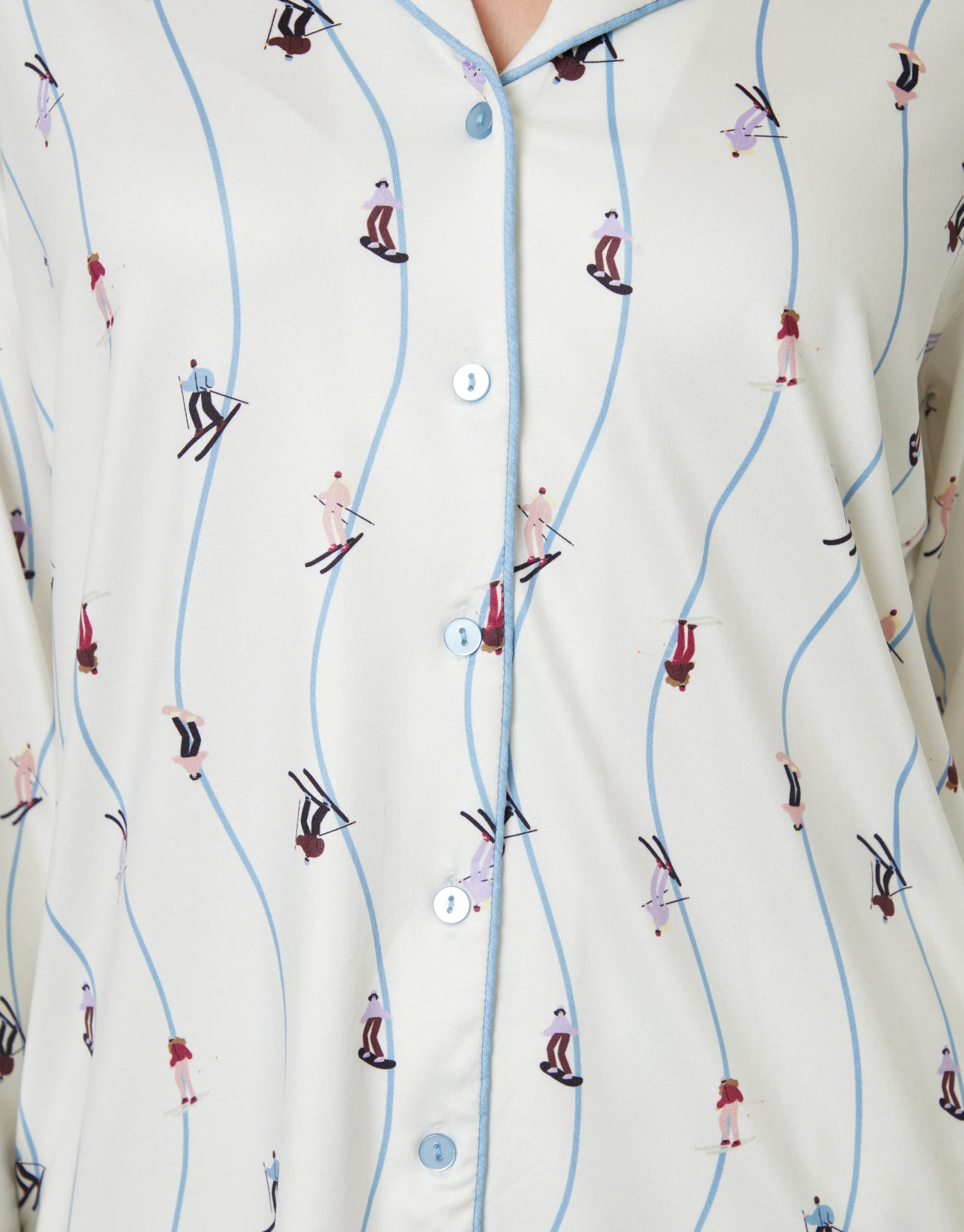 Ski Print Long Button-Through Pyjama Set in White - Image 5