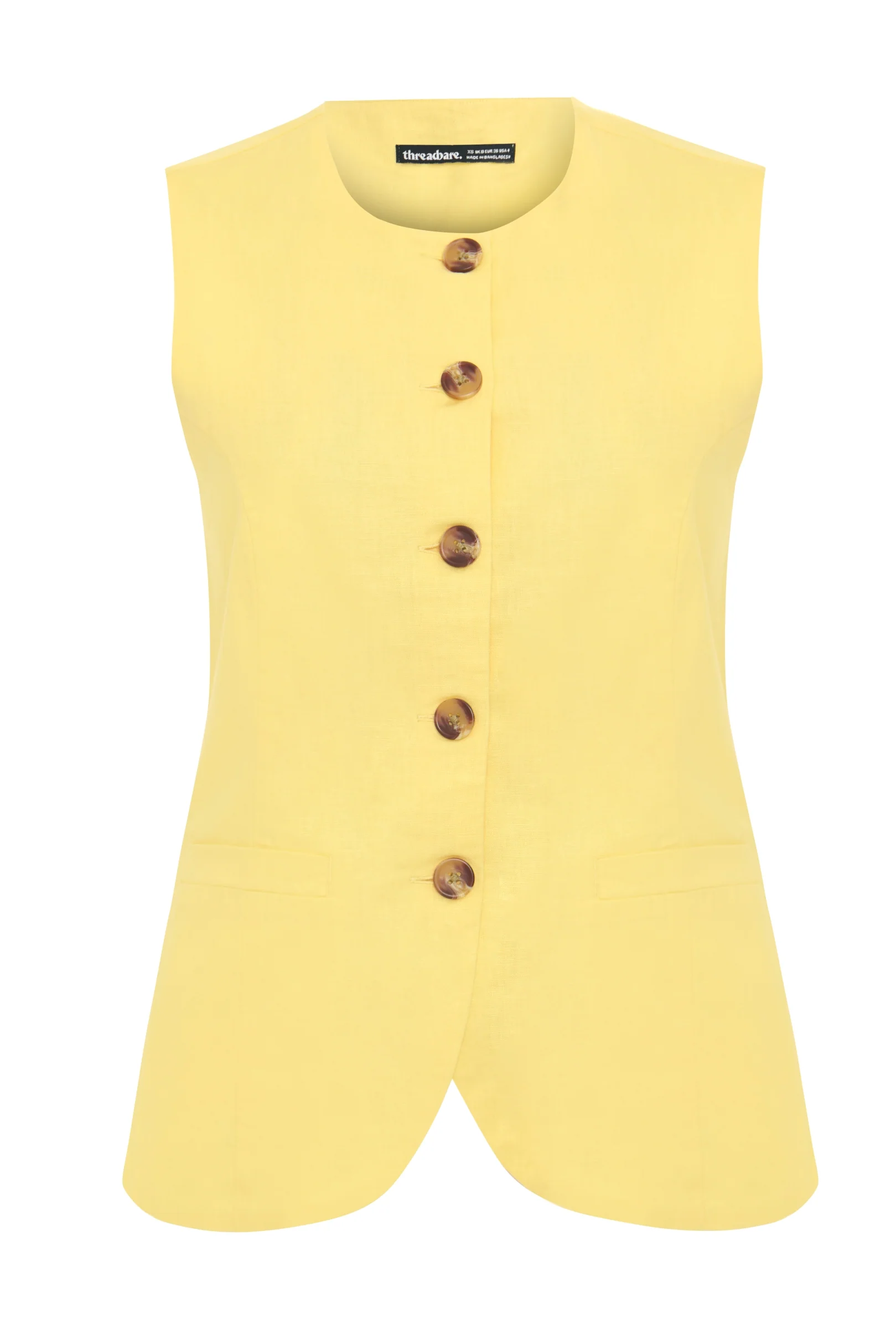 Linen Blend Longline Waistcoat in Yellow - Image 6