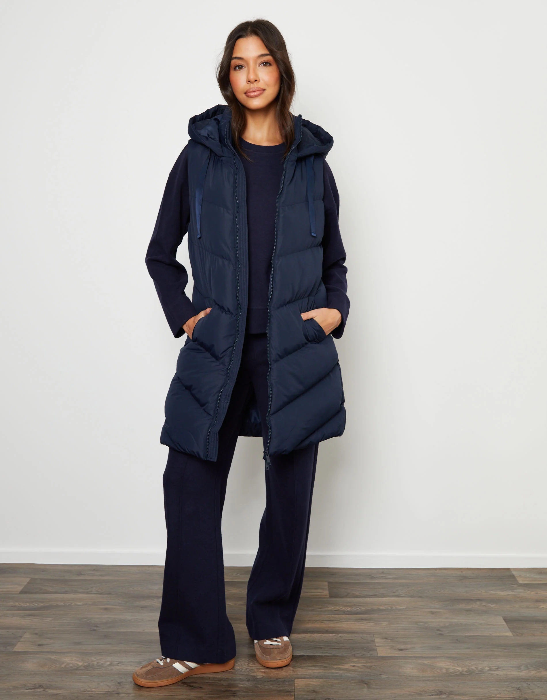 Longline Padded Gilet in Navy - Image 3